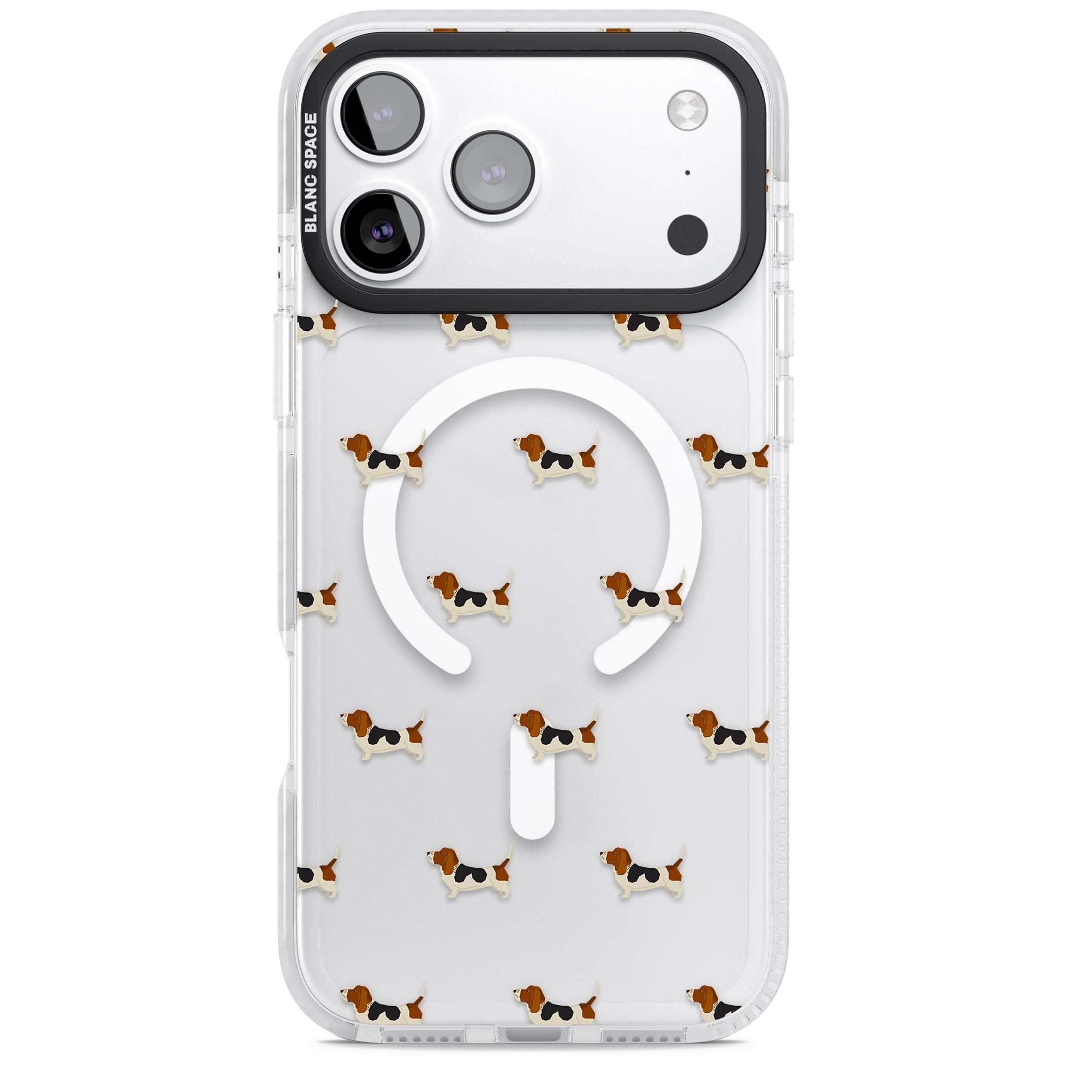 Basset Hound Pattern iPhone 17 Pro Impact Pro Clear Phone Case