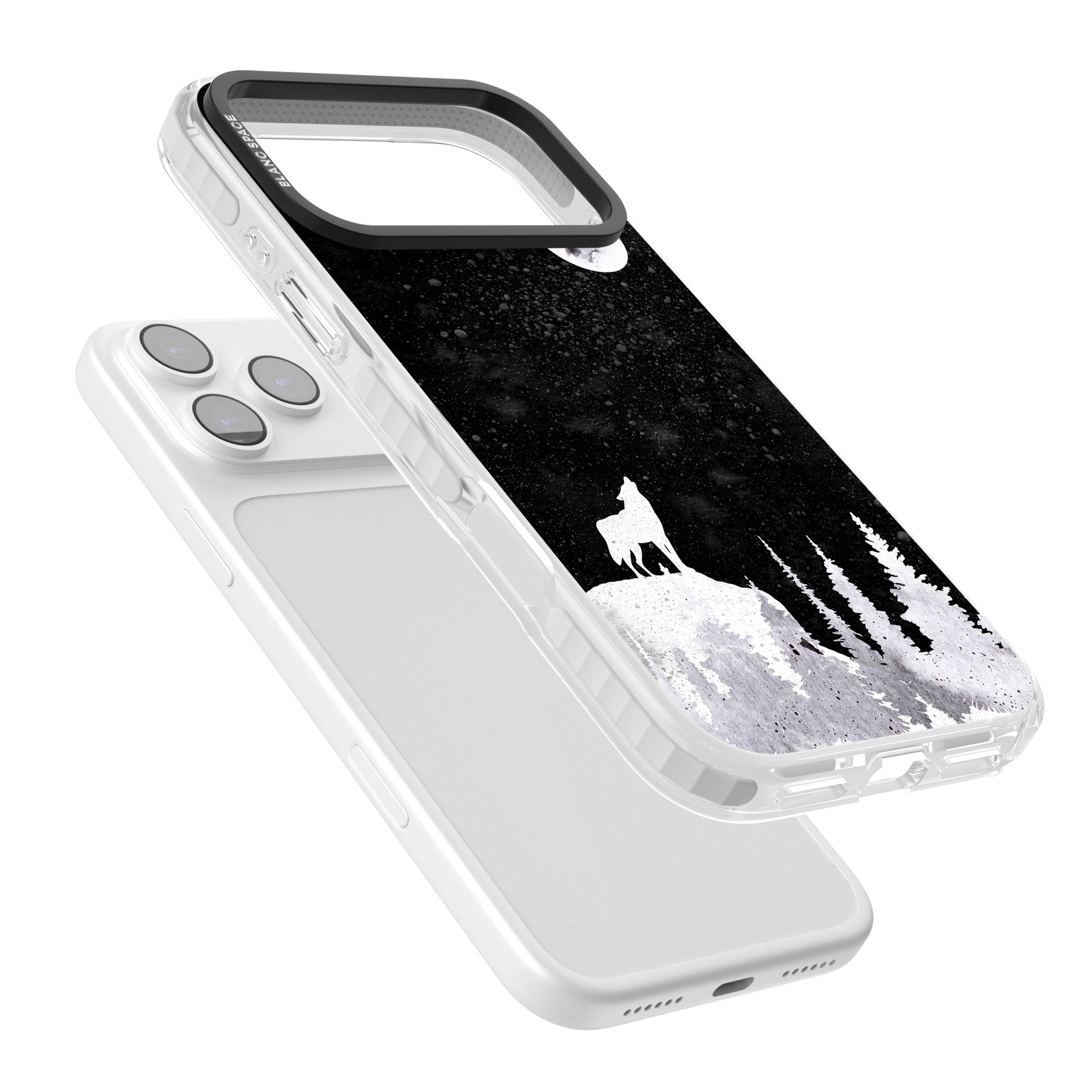 Moon Phases: Wolf & Full Moon iPhone 17 Pro Impact Pro Clear Phone Case Colours