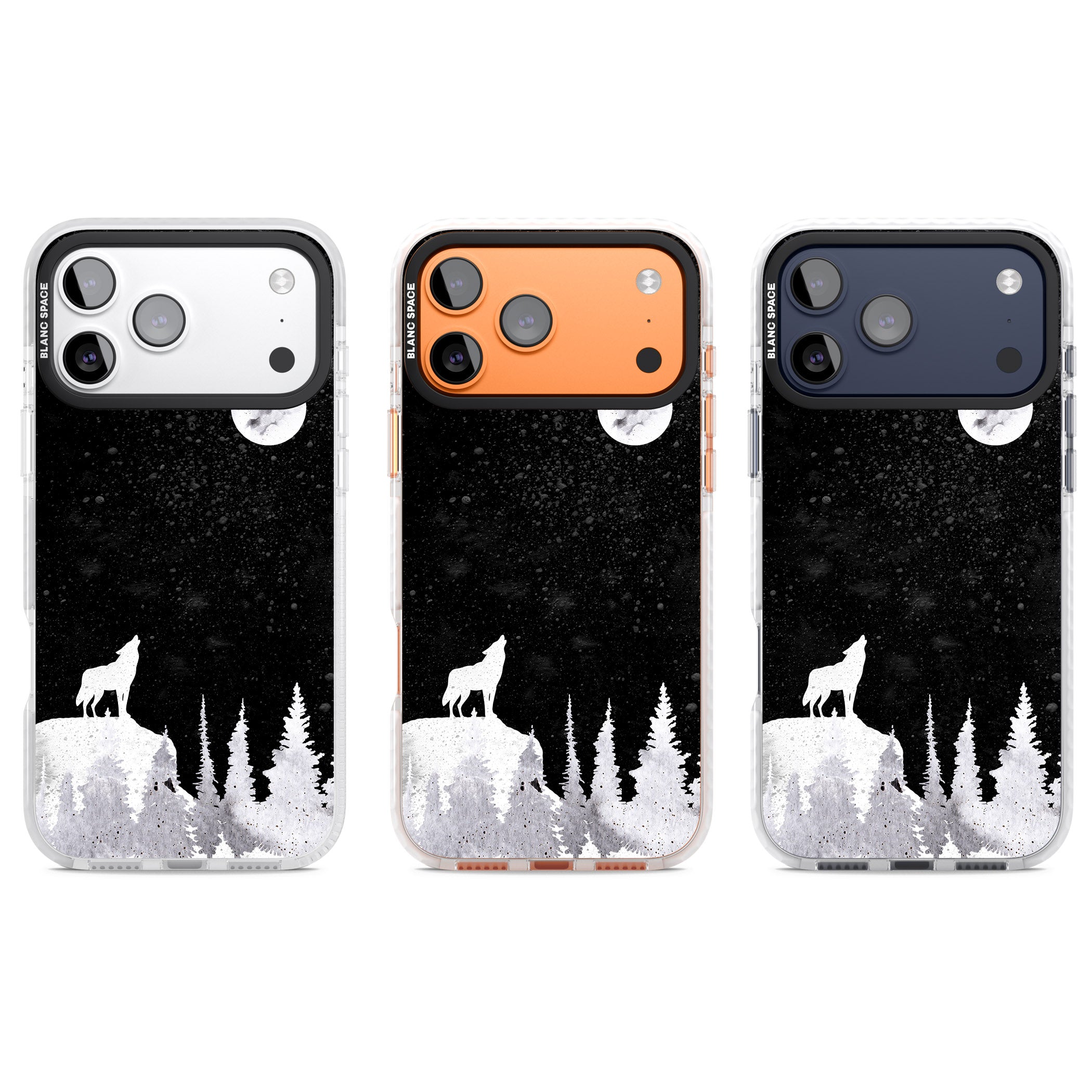 Moon Phases: Wolf & Full Moon iPhone 17 Pro Impact Pro Clear Phone Case APT Impact Protection