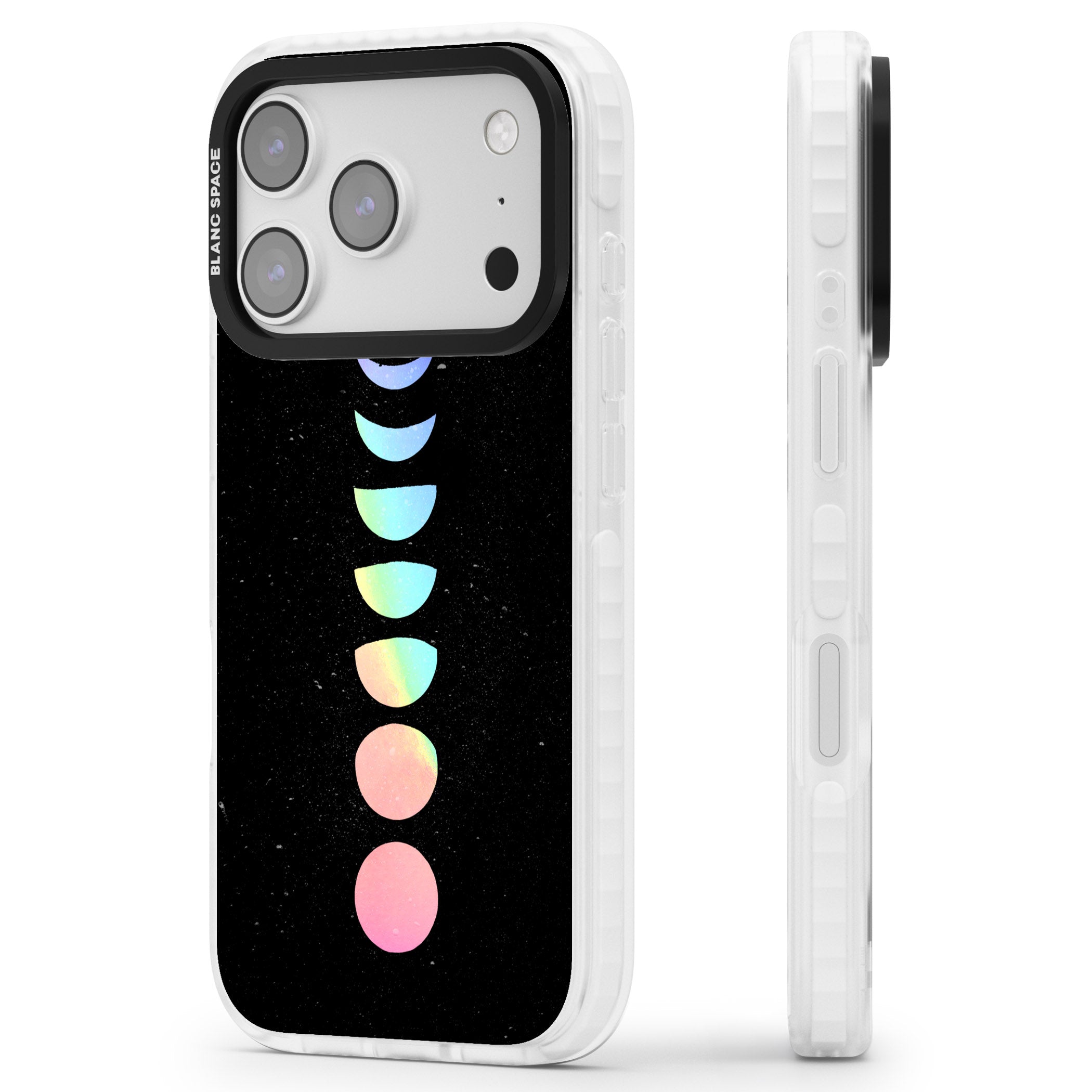 Pastel Moon Phases iPhone 17 Pro Impact Pro Clear Phone Case Side Profile