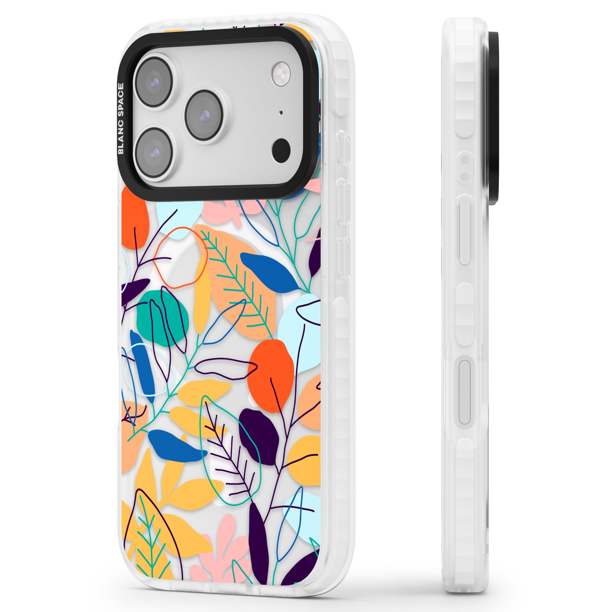 Abstract Line Drawn Leaves iPhone 17 Pro Impact Pro Clear Phone Case Side Profile