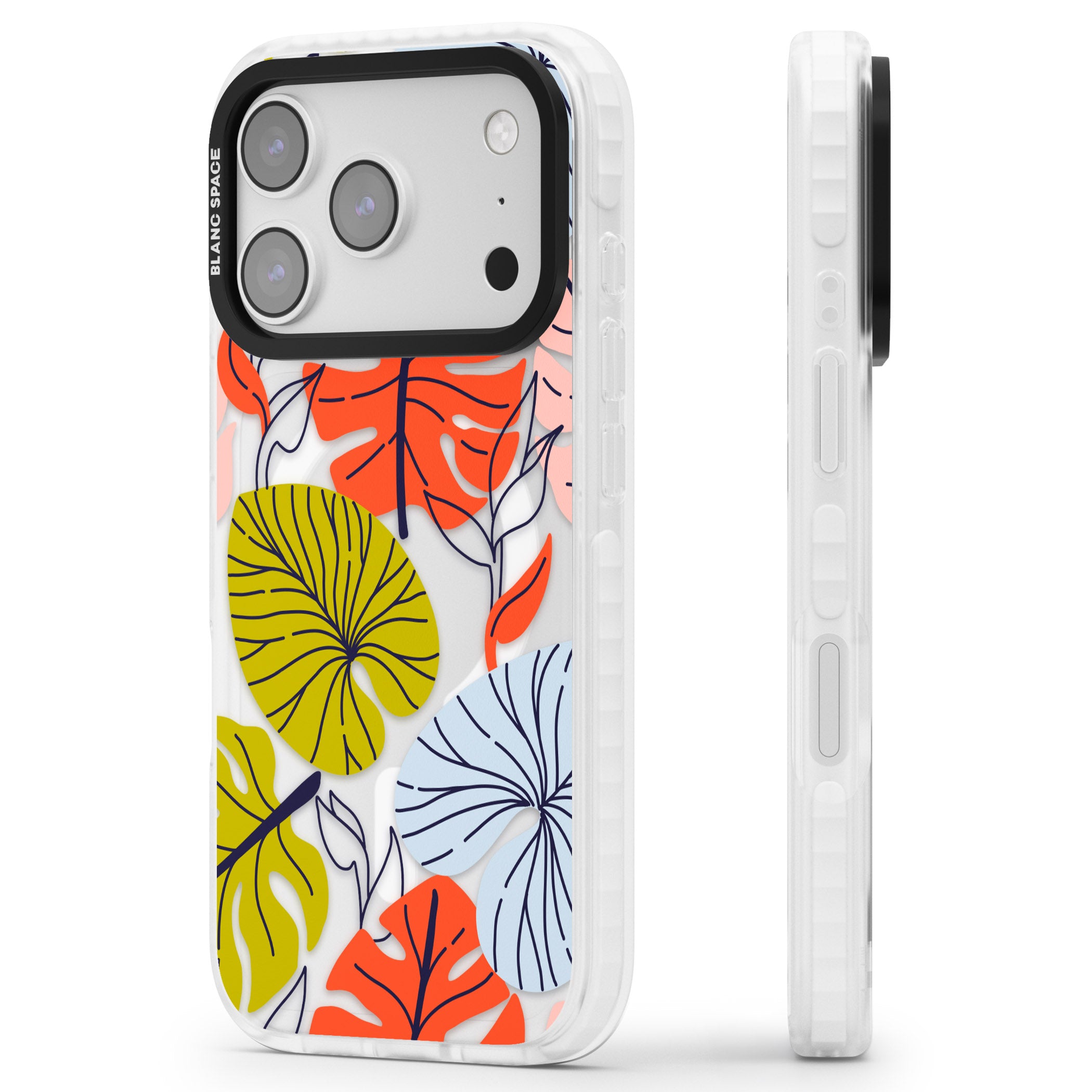 Retro Leaves iPhone 17 Pro Impact Pro Clear Phone Case Side Profile