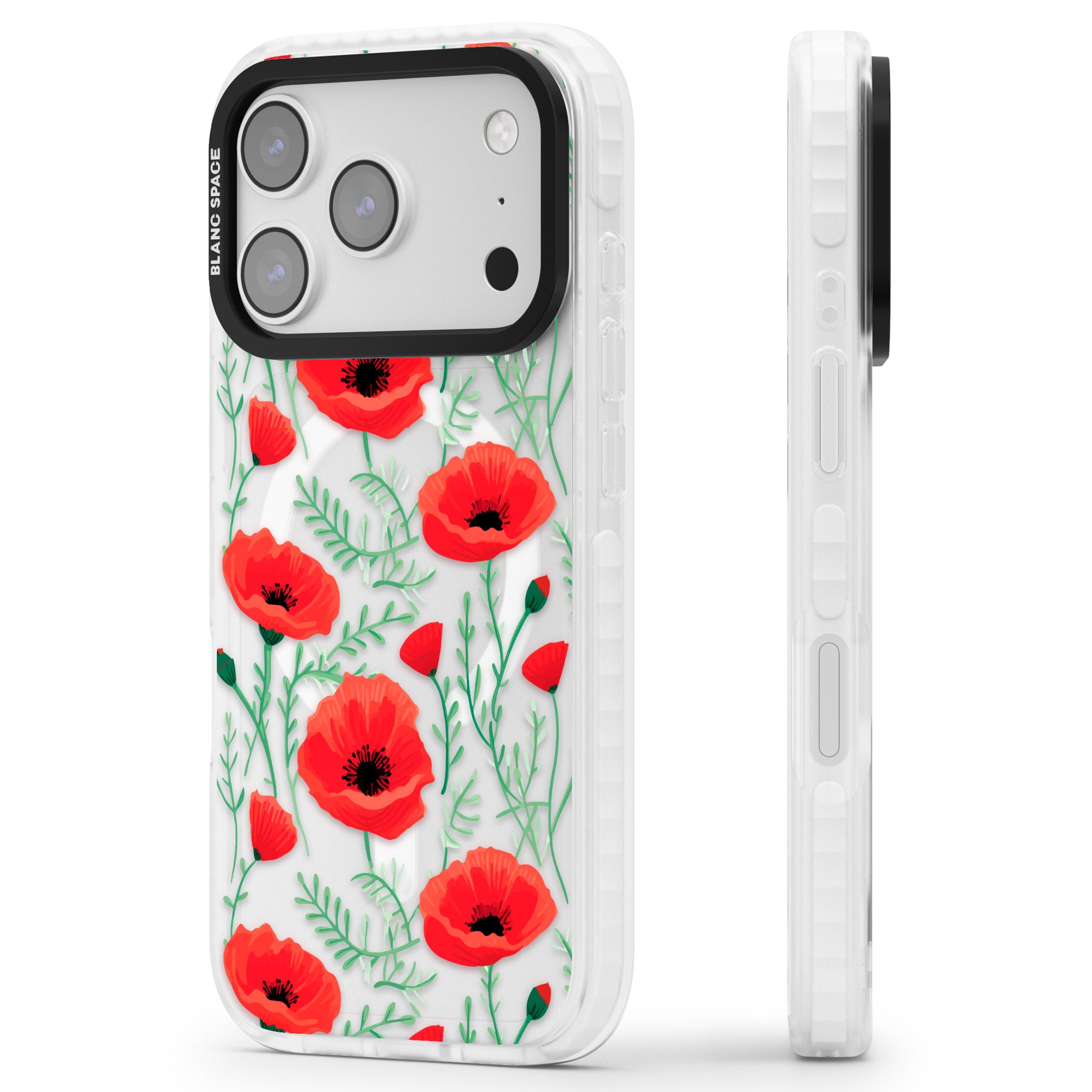 Poppy Garden iPhone 17 Pro Impact Pro Clear Phone Case Side Profile