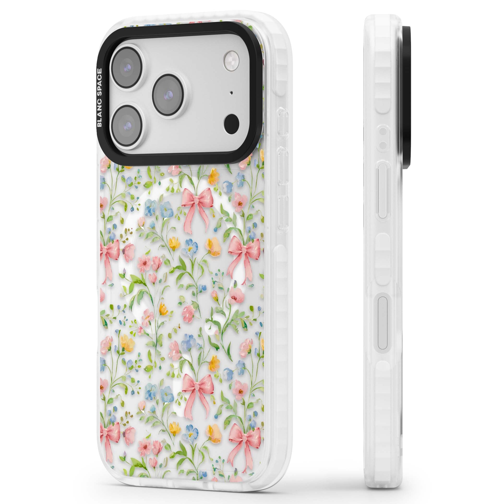 Ribbons & Wildflowers cottagecore iPhone case featuring watercolor wildflowers, pink satin bows, and delicate spring blooms o | Impact Magsafe case for iPhone 17 Pro, iPhone 17 Pro Max