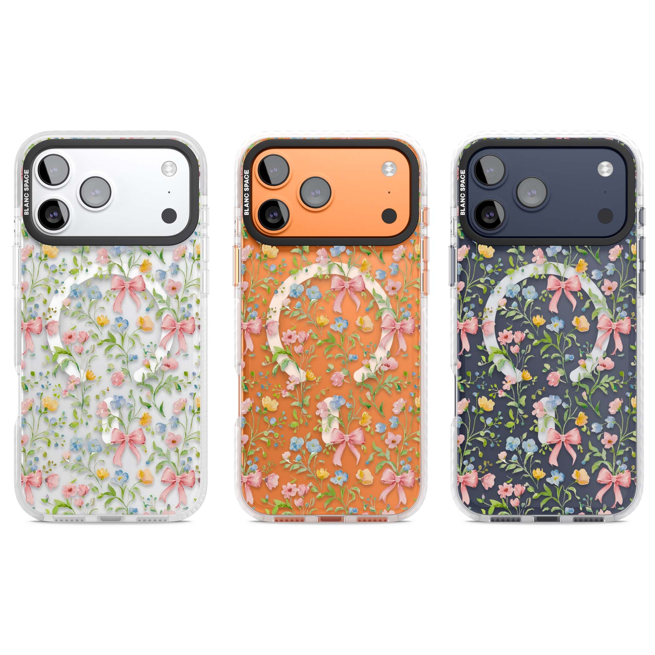Ribbons & Wildflowers cottagecore iPhone case featuring watercolor wildflowers, pink satin bows, and delicate spring blooms o | Impact Magsafe case for iPhone 17 Pro, iPhone 17 Pro Max