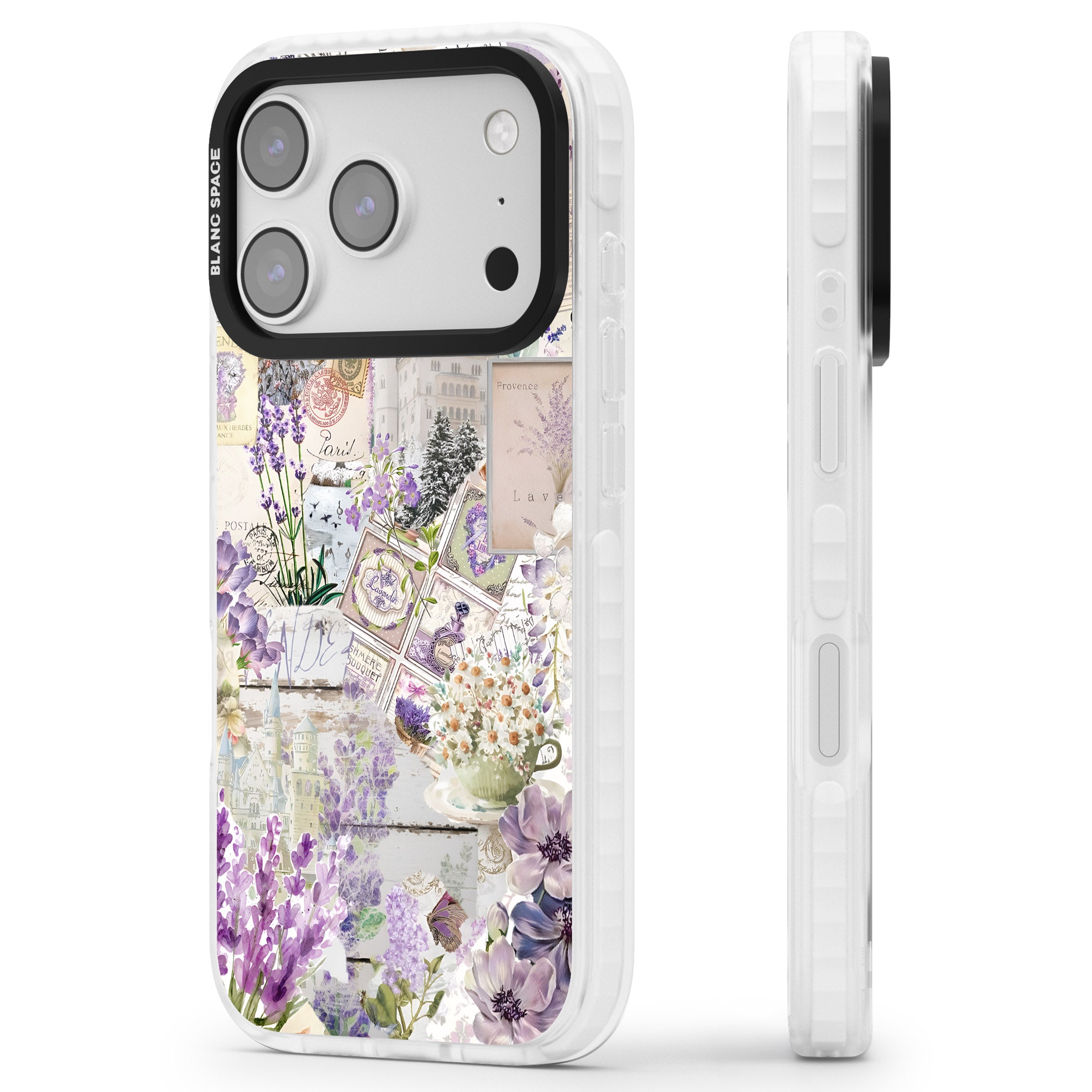 Soft Lavender Collage iPhone 17 Pro Impact Pro Clear Phone Case Side Profile