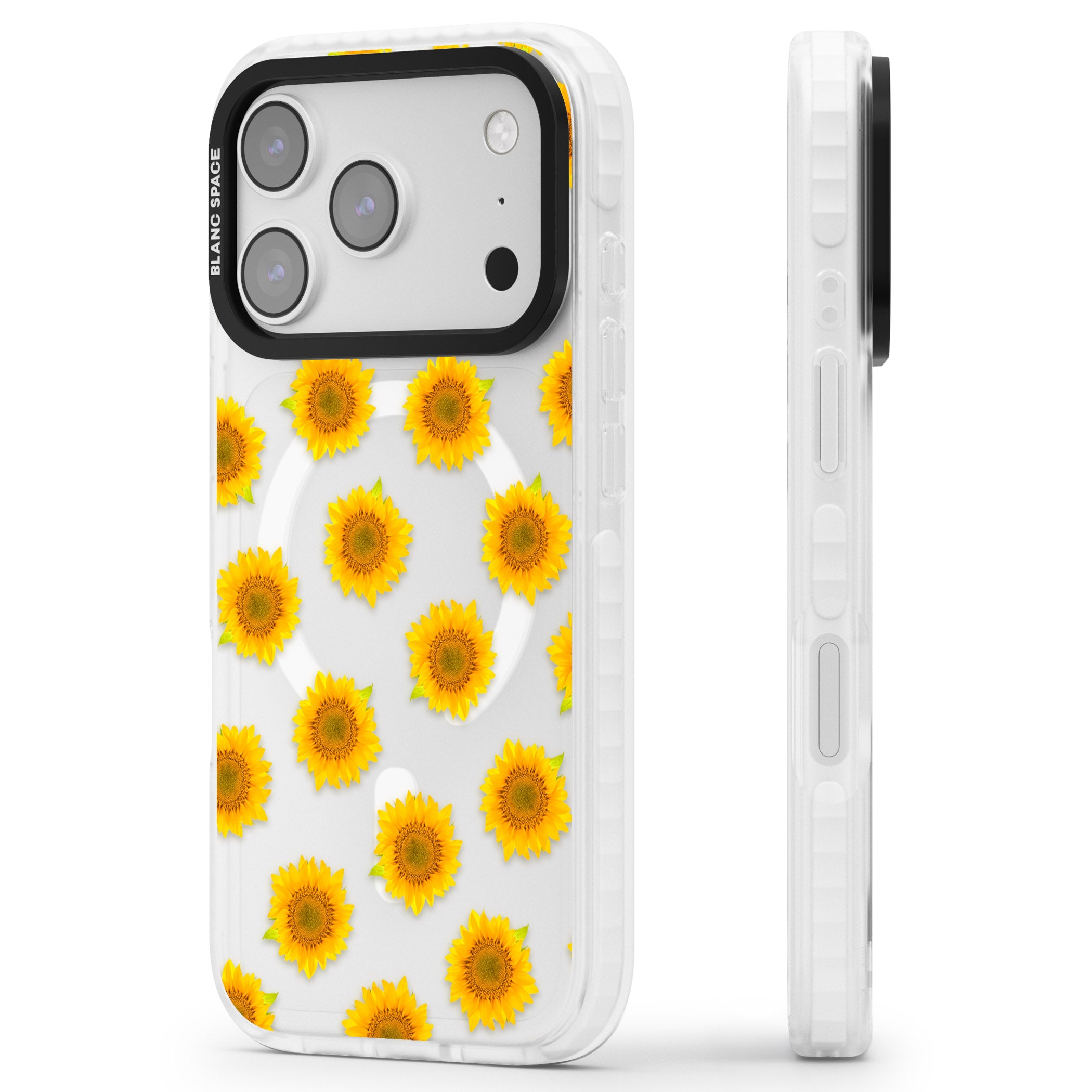 Sunflower Flourish iPhone 17 Pro Impact Pro Clear Phone Case Side Profile