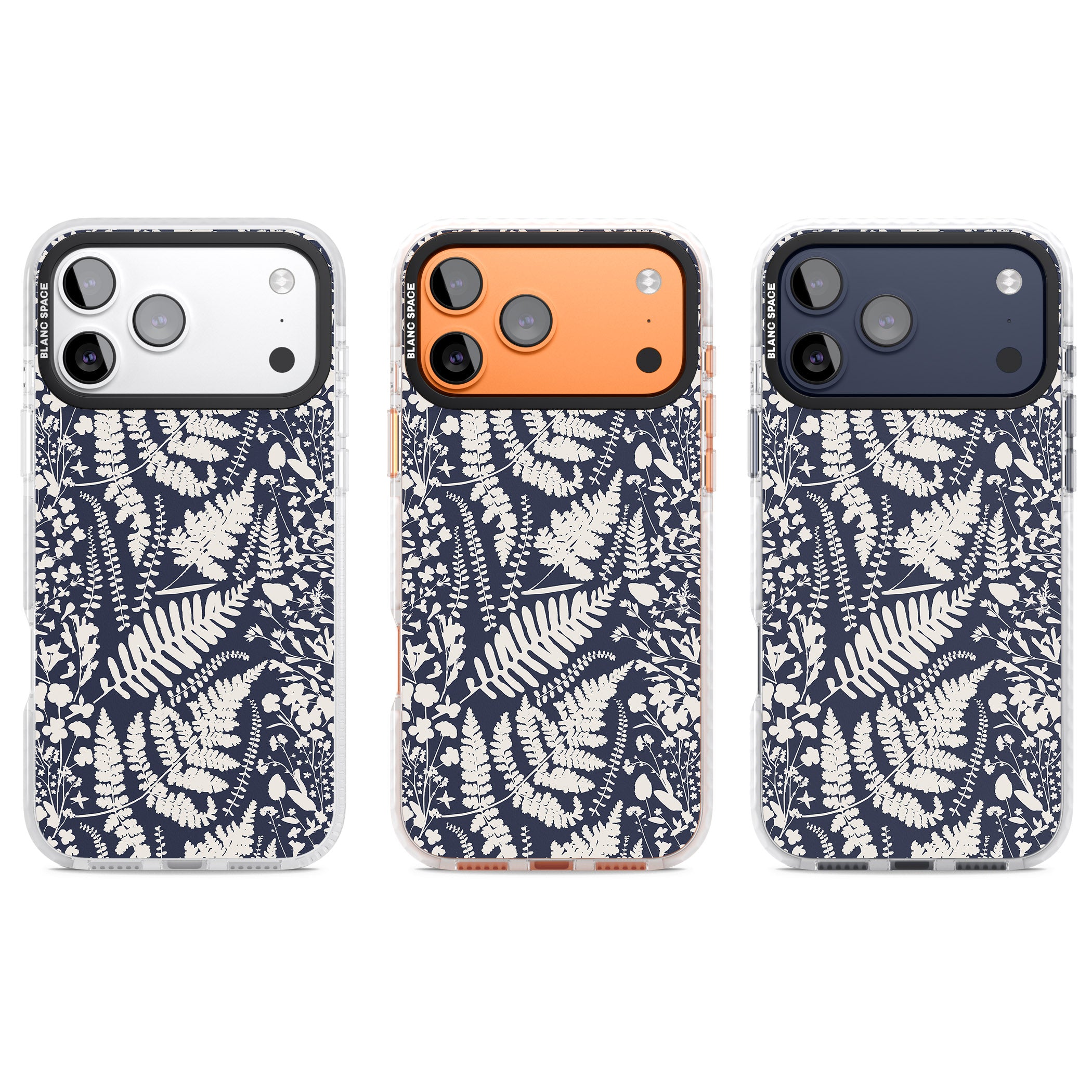 Wildflowers & Ferns On Navy iPhone 17 Pro Impact Pro Clear Phone Case APT Impact Protection