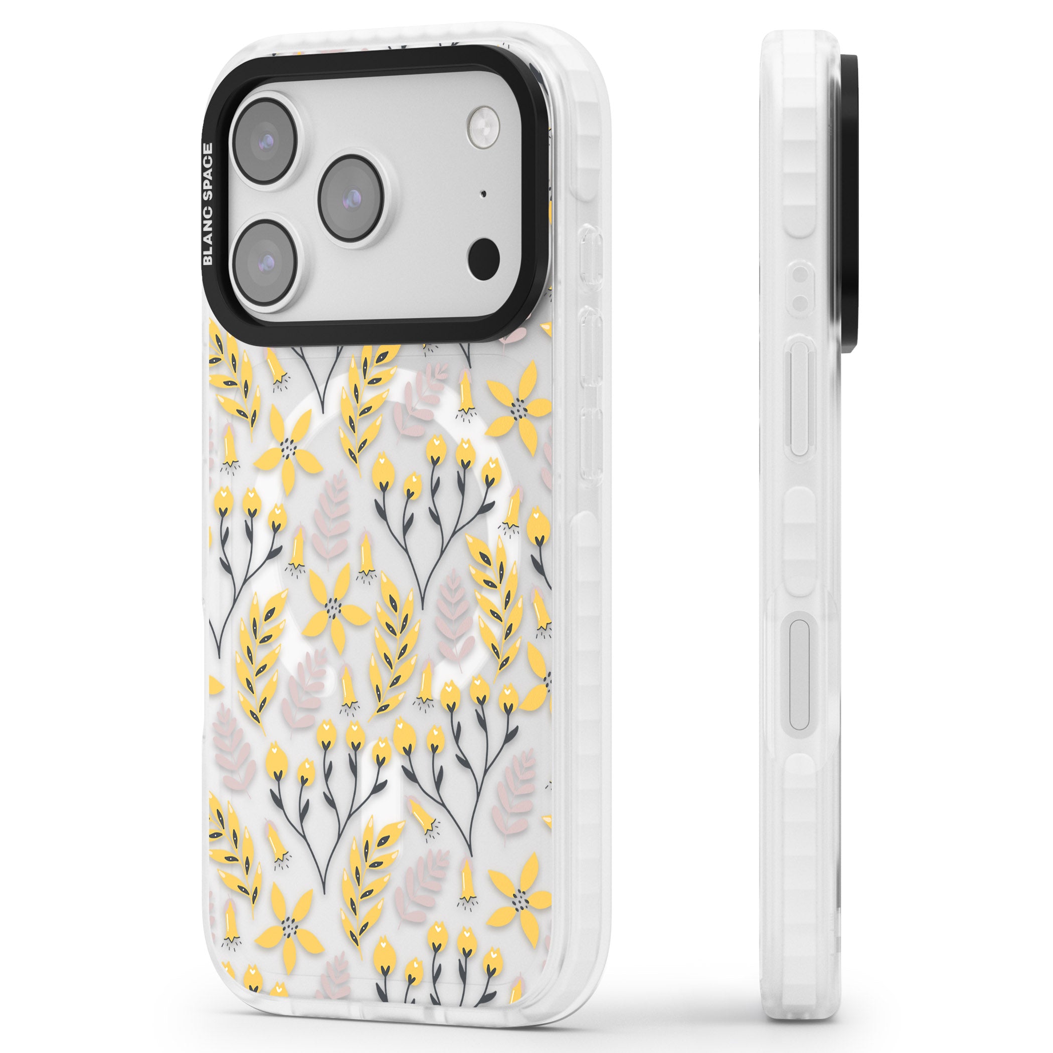 Yellow Floral Vibrance iPhone 17 Pro Impact Pro Clear Phone Case Side Profile