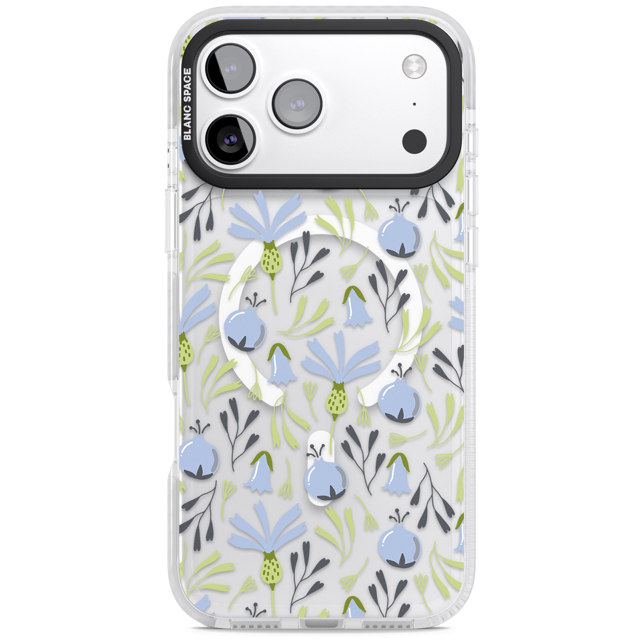 Blue Flora Bloom iPhone 17 Pro Impact Pro Clear Phone Case