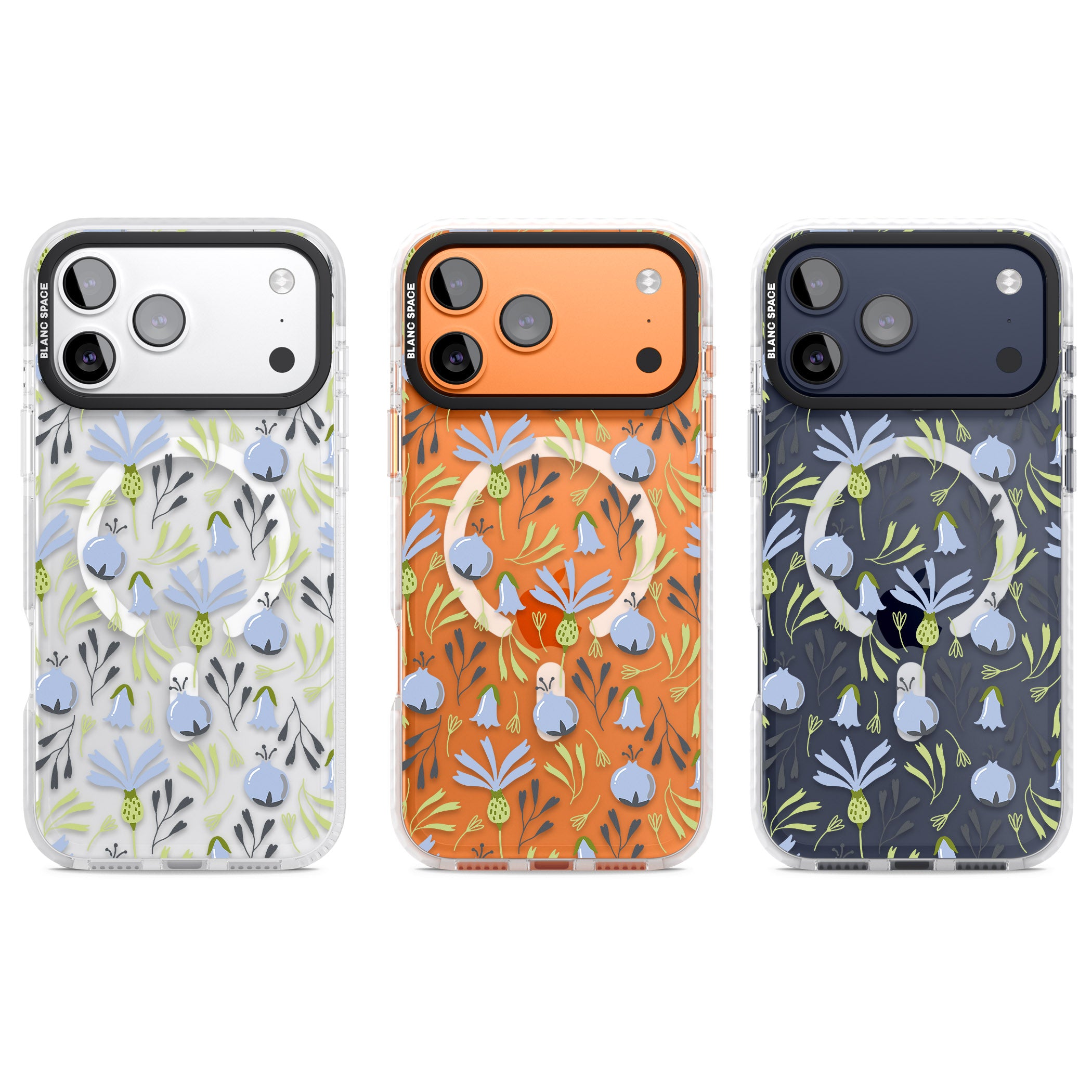 Blue Flora Bloom iPhone 17 Pro Impact Pro Clear Phone Case APT Impact Protection