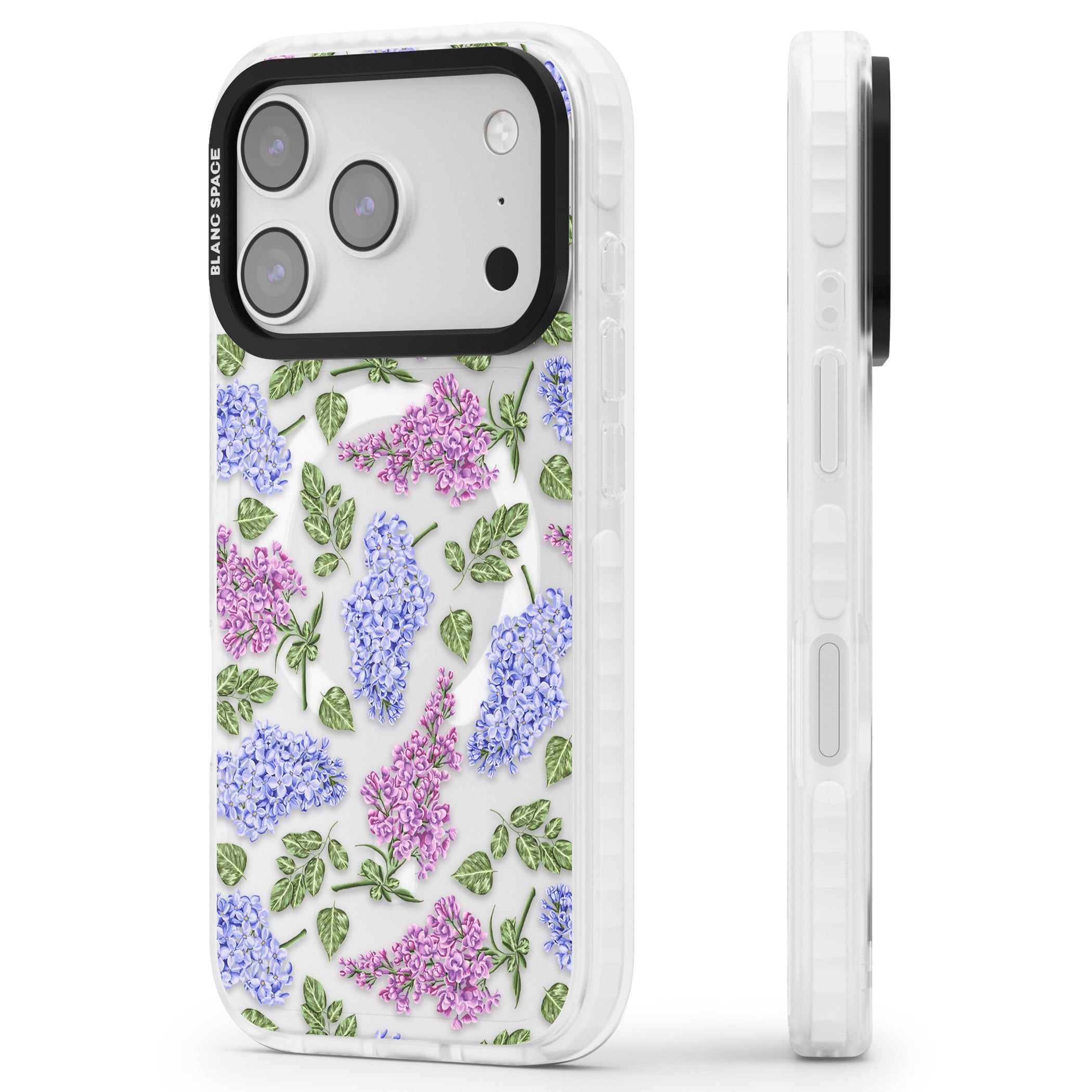 Purple Blossoms Transparent Floral iPhone 17 Pro Impact Pro Clear Phone Case Side Profile