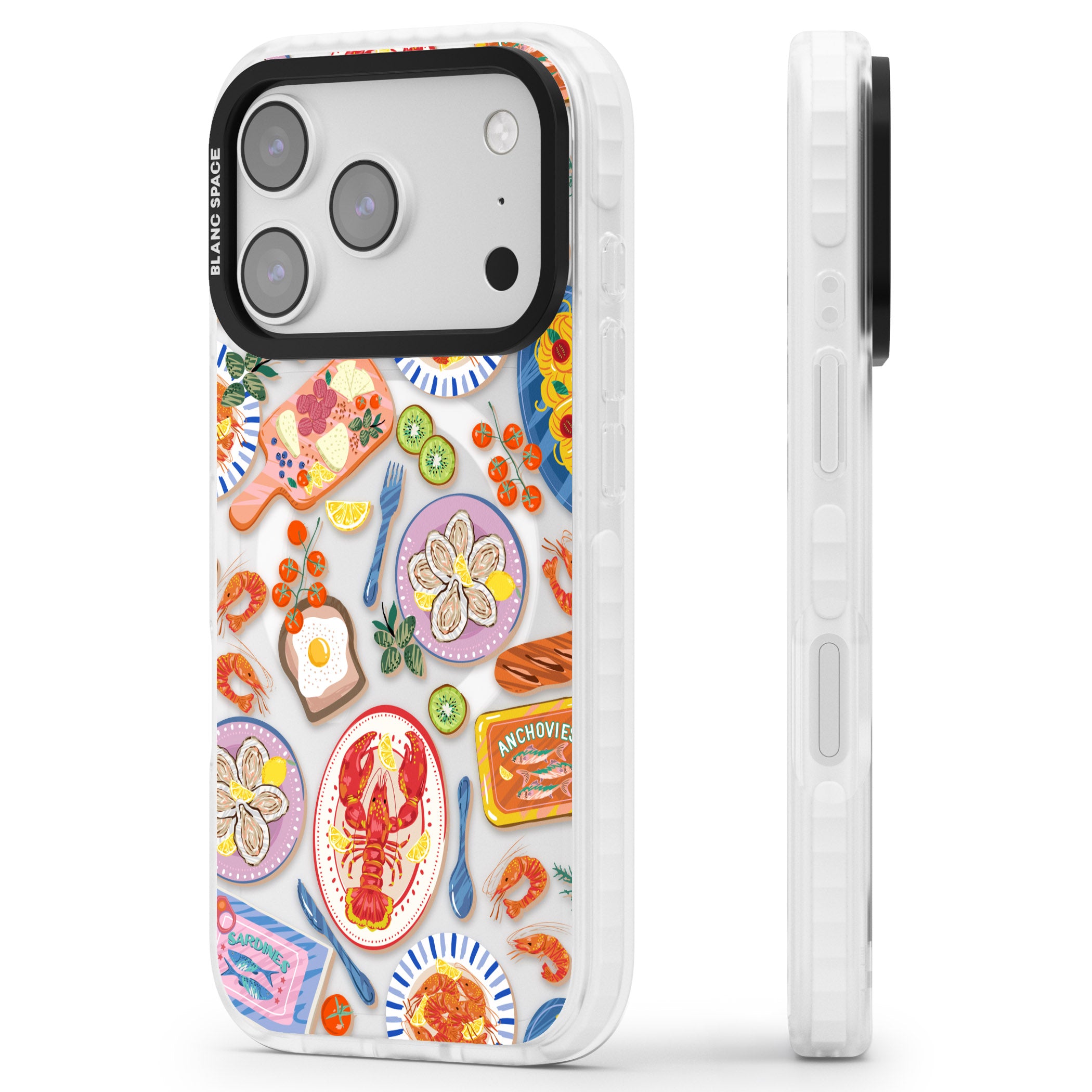 Seafood Pattern iPhone 17 Pro Impact Pro Clear Phone Case Side Profile