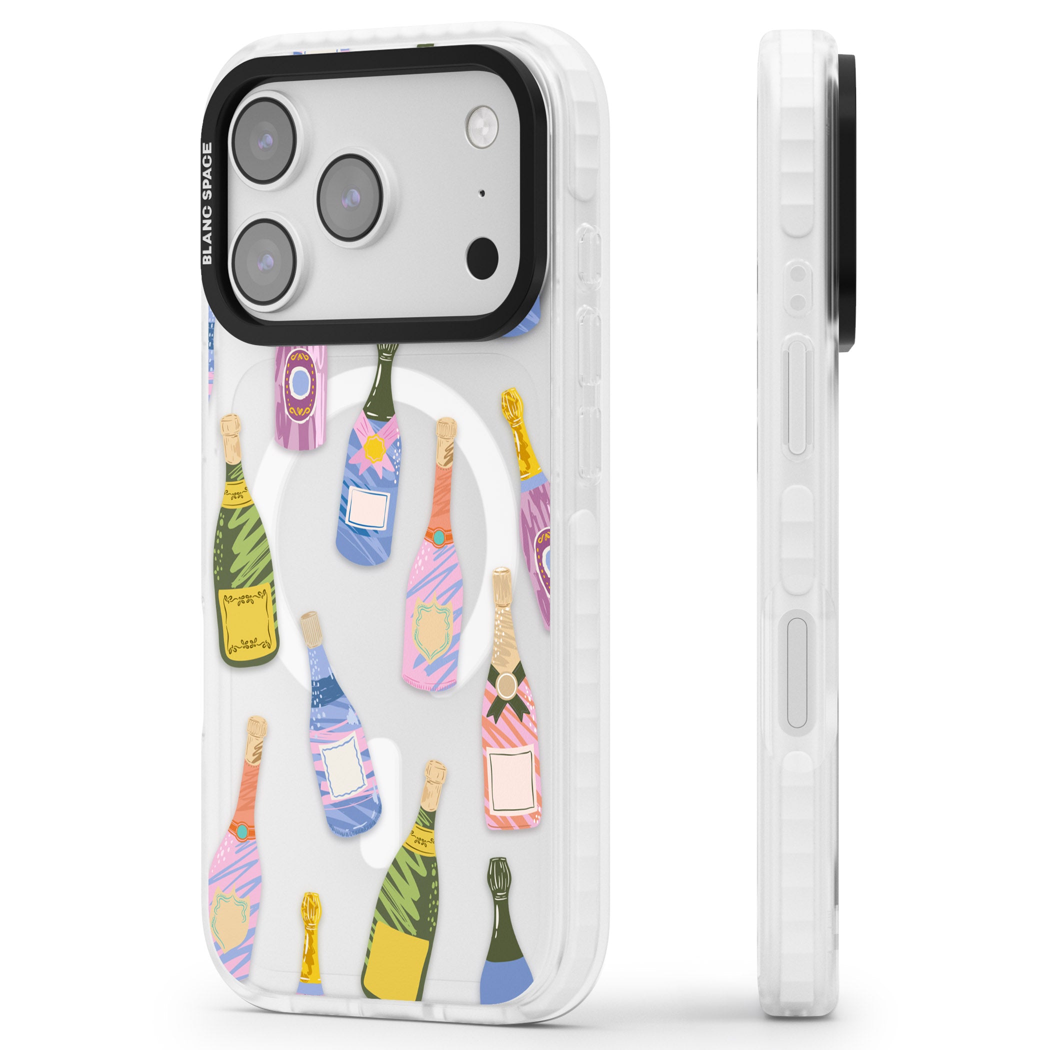 Champagne Pattern iPhone 17 Pro Impact Pro Clear Phone Case Side Profile
