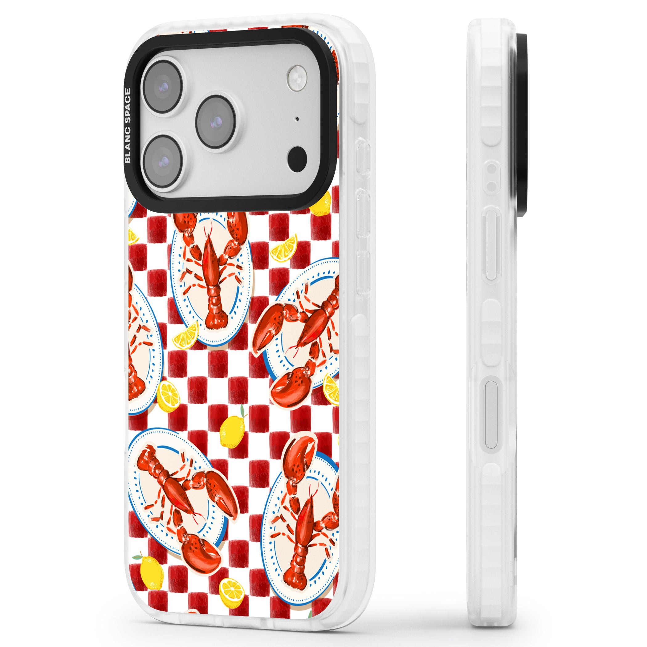 Red Lobster Checkered iPhone 17 Pro Impact Pro Clear Phone Case Side Profile