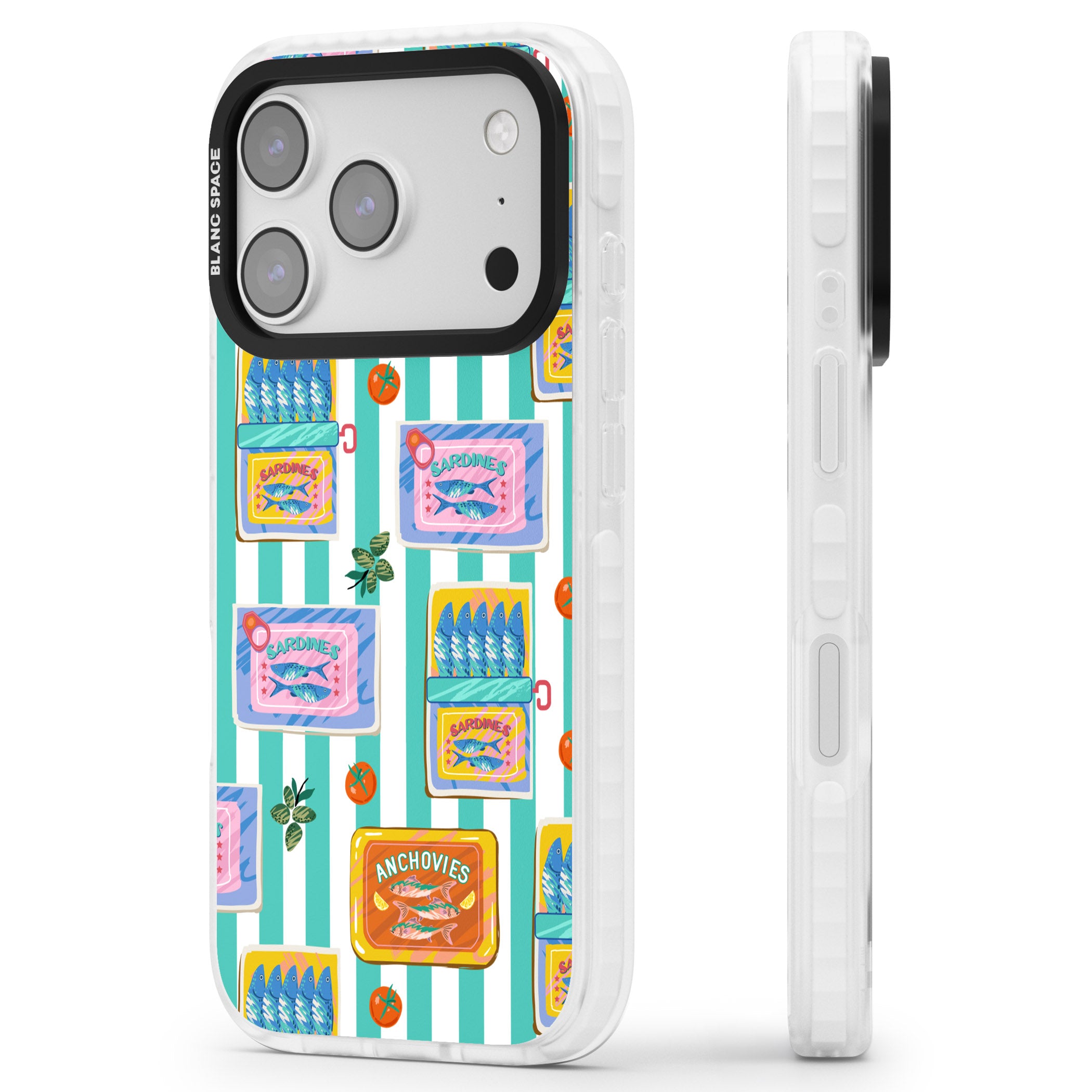 Sardine & Anchovy Stripes iPhone 17 Pro Impact Pro Clear Phone Case Side Profile