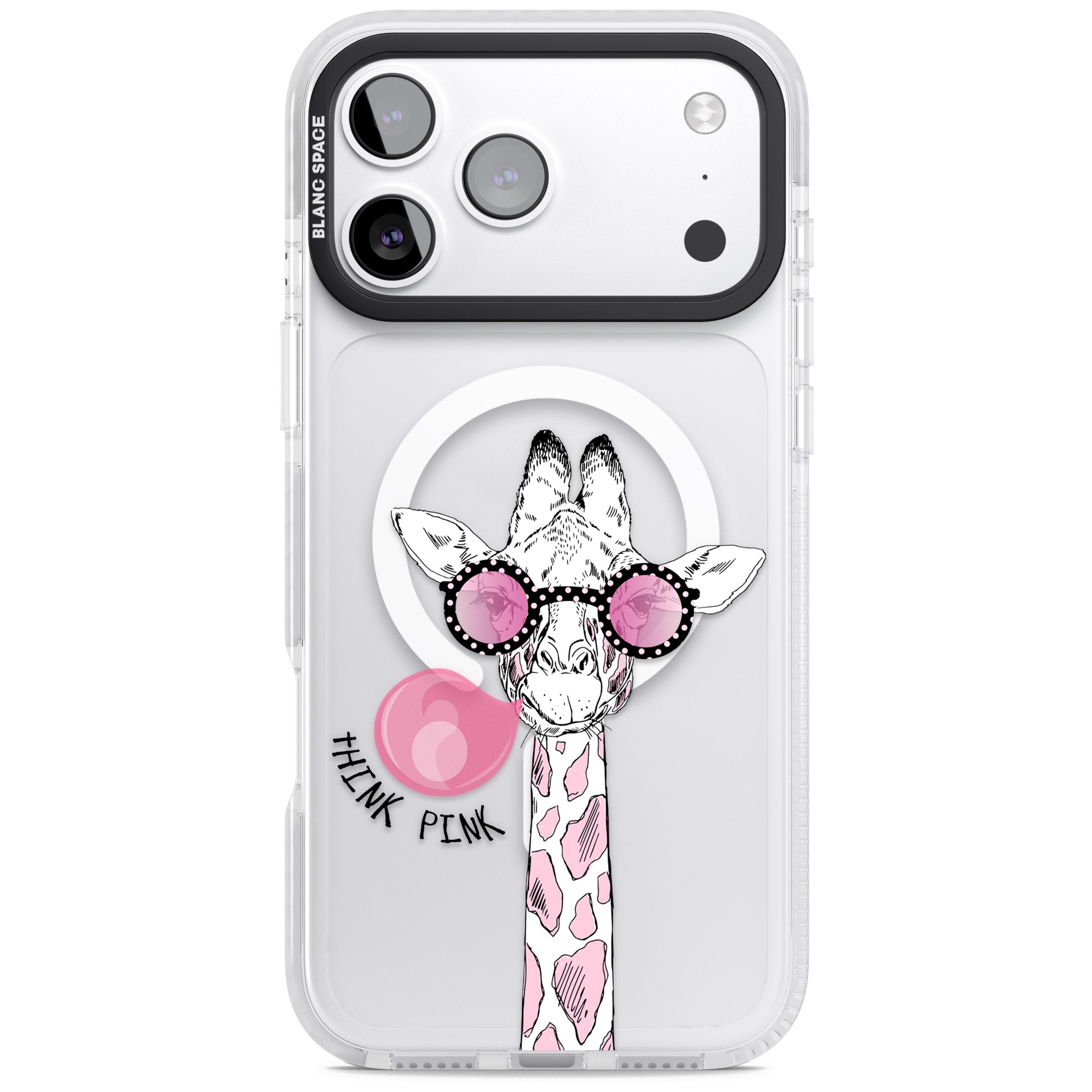 Think Pink Giraffe iPhone 17 Pro Impact Pro Clear Phone Case