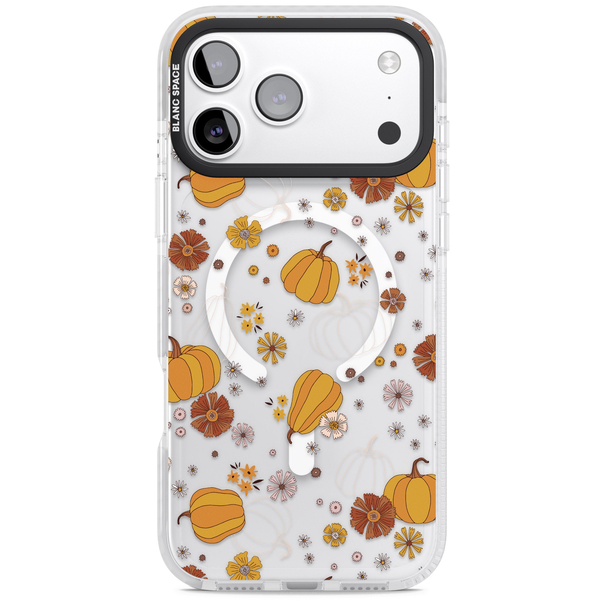 Halloween Pumpkins And Flowers iPhone 17 Pro Impact Pro Clear Phone Case