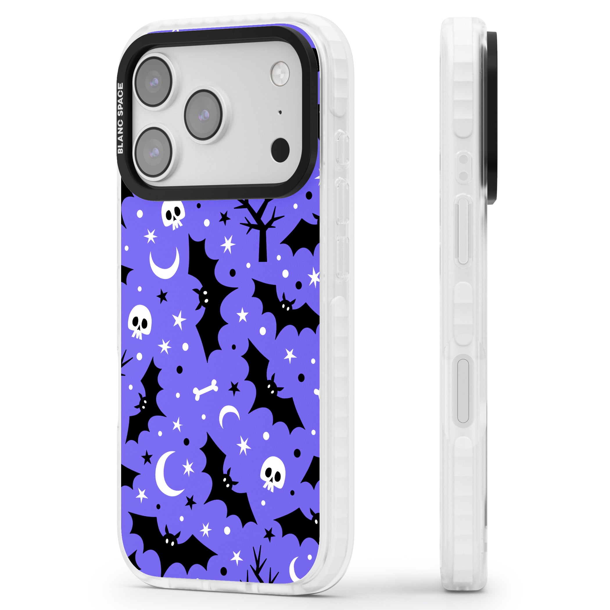 Bats N' Bones Pattern iPhone 17 Pro Impact Pro Clear Phone Case Side Profile