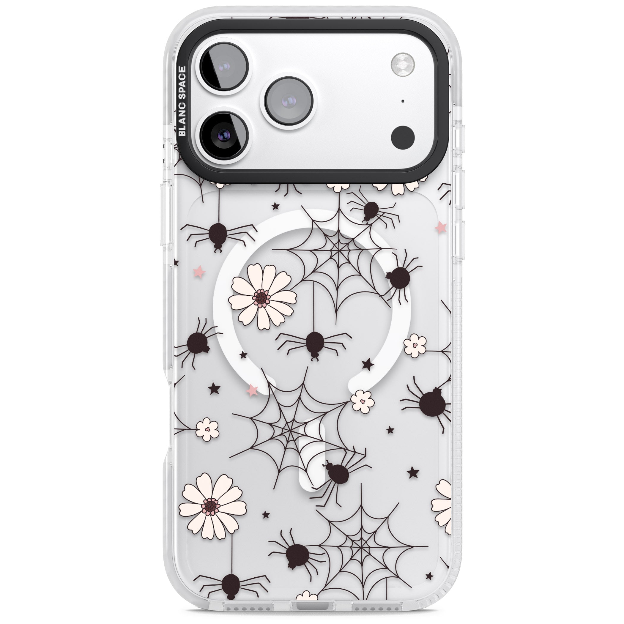 Spiders And Flowers Pattern iPhone 17 Pro Impact Pro Clear Phone Case