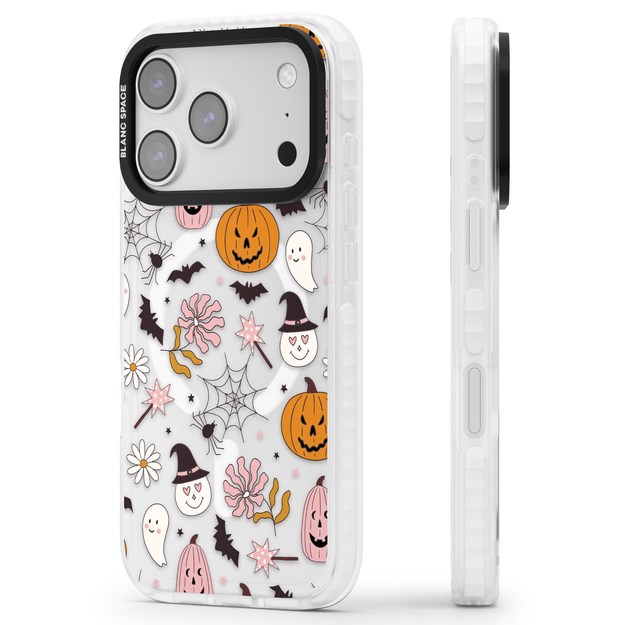 Spooky Mix iPhone 17 Pro Impact Pro Clear Phone Case Side Profile