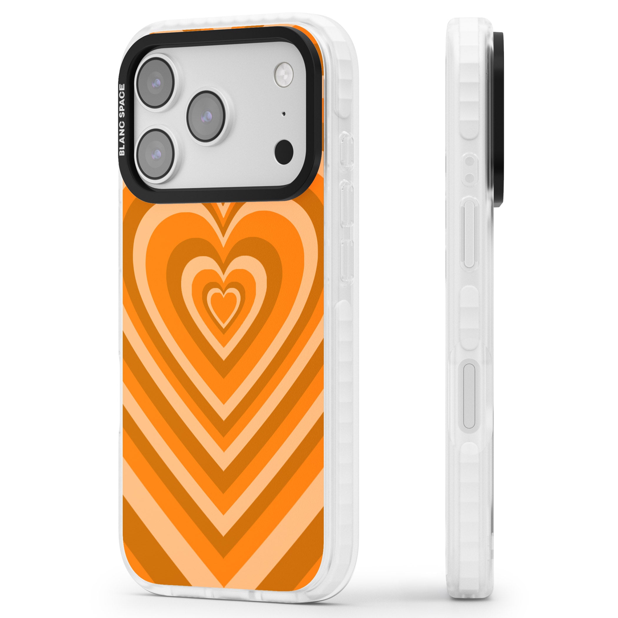 Orange Heart Illusion iPhone 17 Pro Impact Pro Clear Phone Case Side Profile