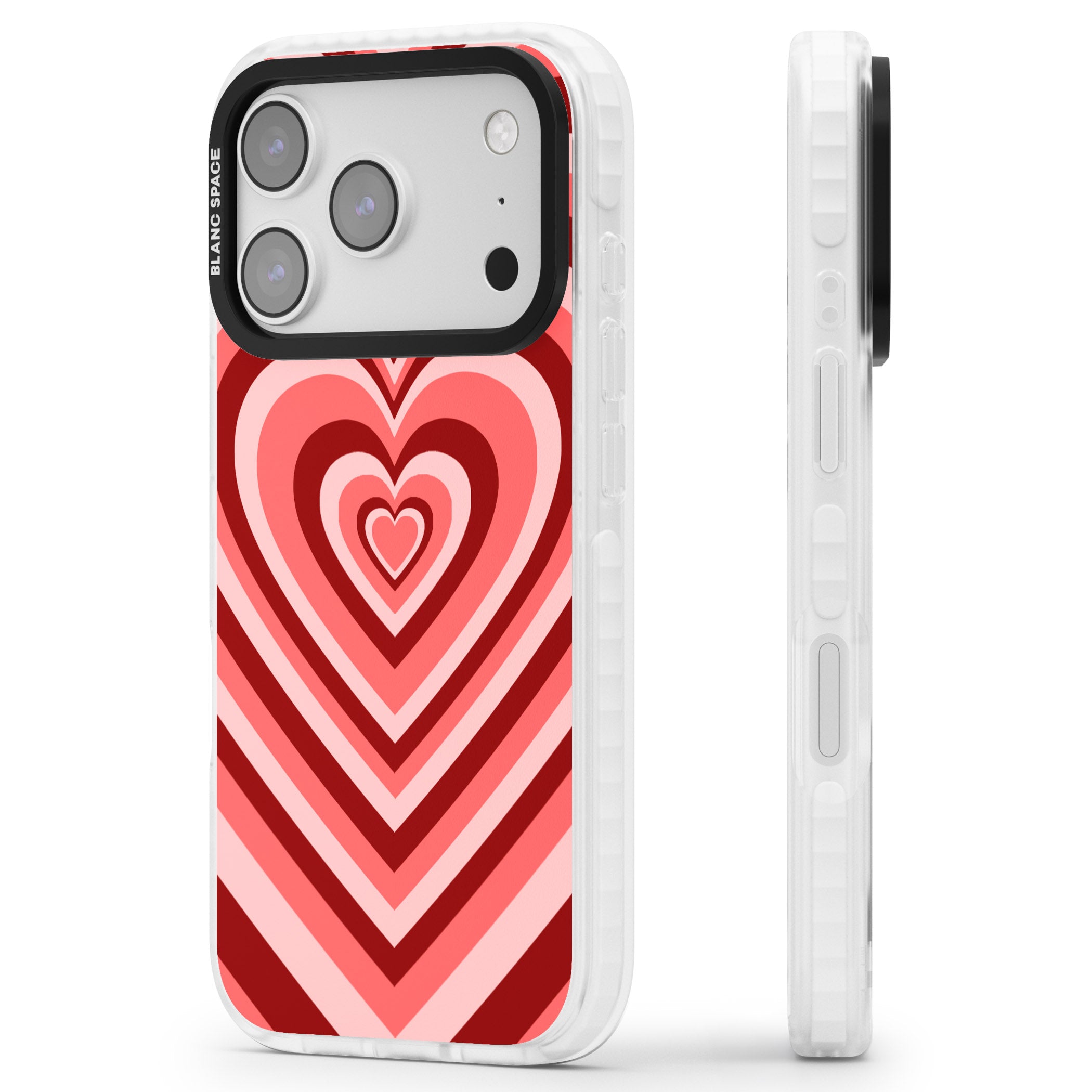 Red Heart Illusion iPhone 17 Pro Impact Pro Clear Phone Case Side Profile