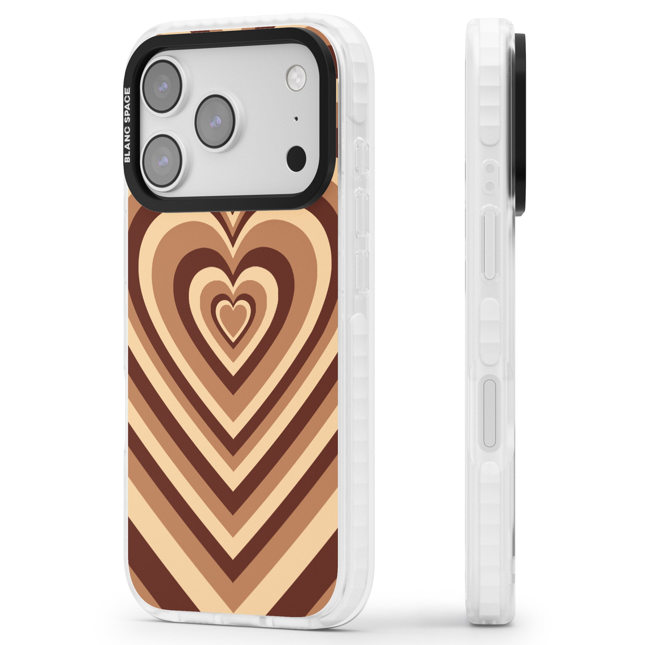 Latte Heart Illusion iPhone 17 Pro Impact Pro Clear Phone Case Side Profile