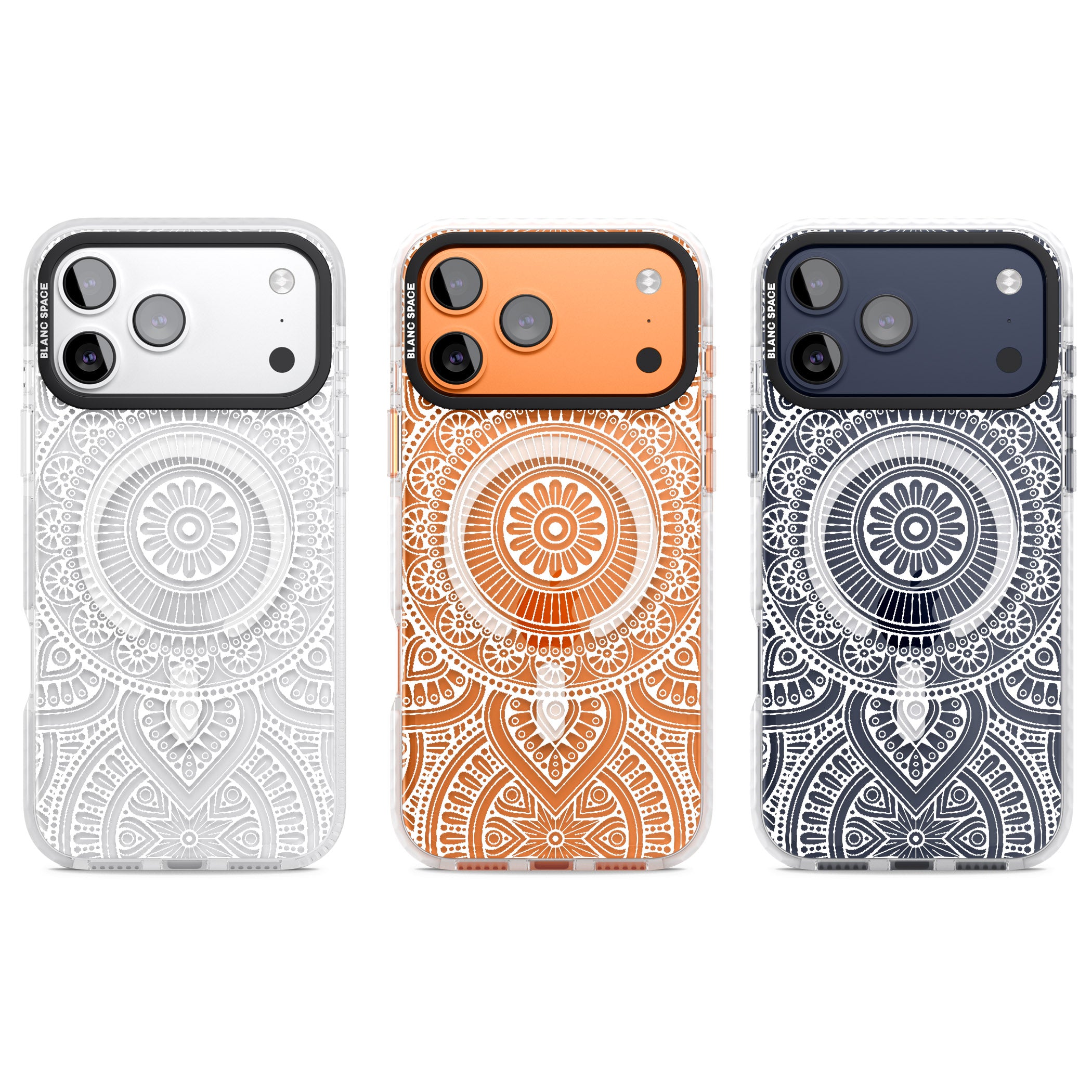 White Henna Flower Wheel iPhone 17 Pro Impact Pro Clear Phone Case APT Impact Protection