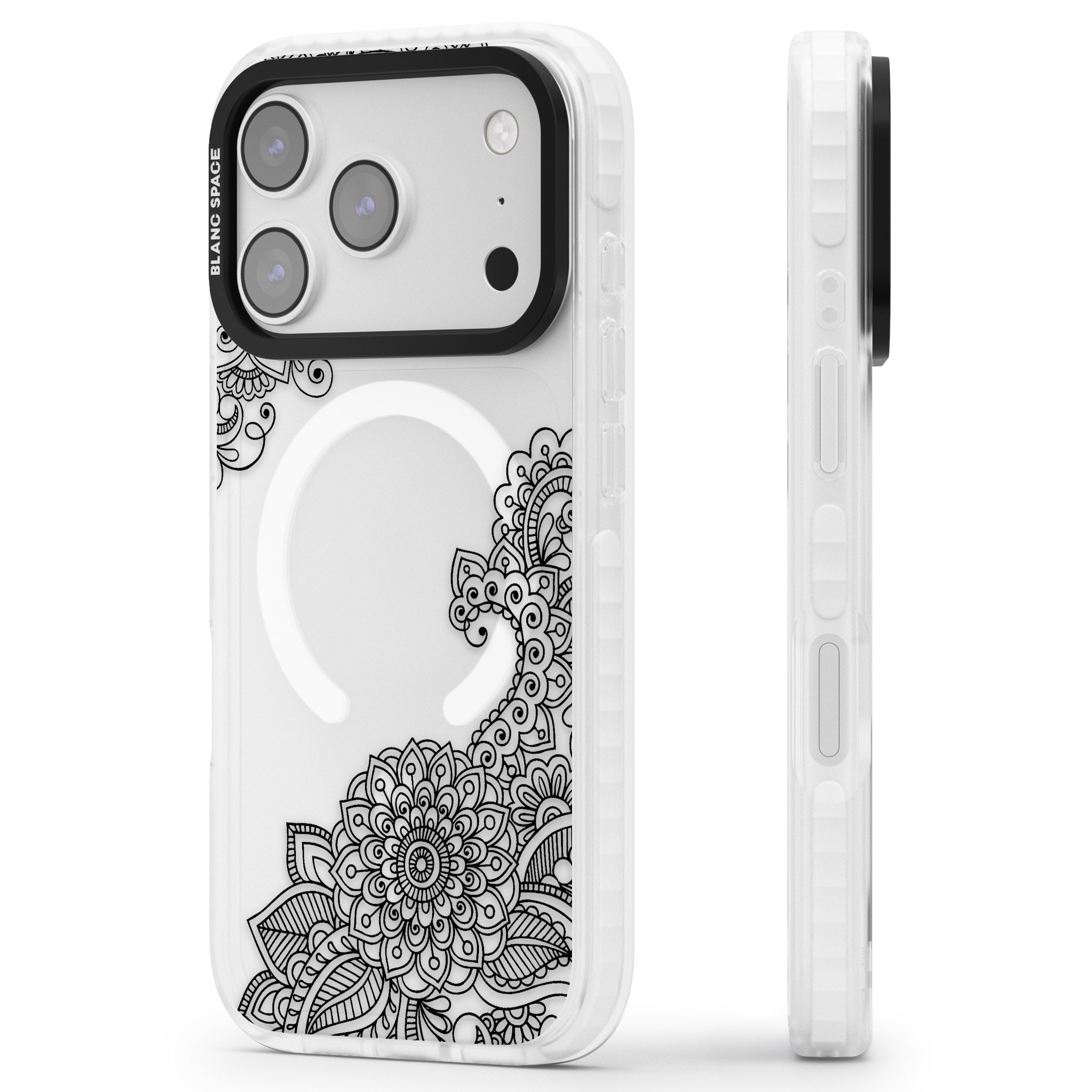 Black Henna Botanicals iPhone 17 Pro Impact Pro Clear Phone Case Side Profile
