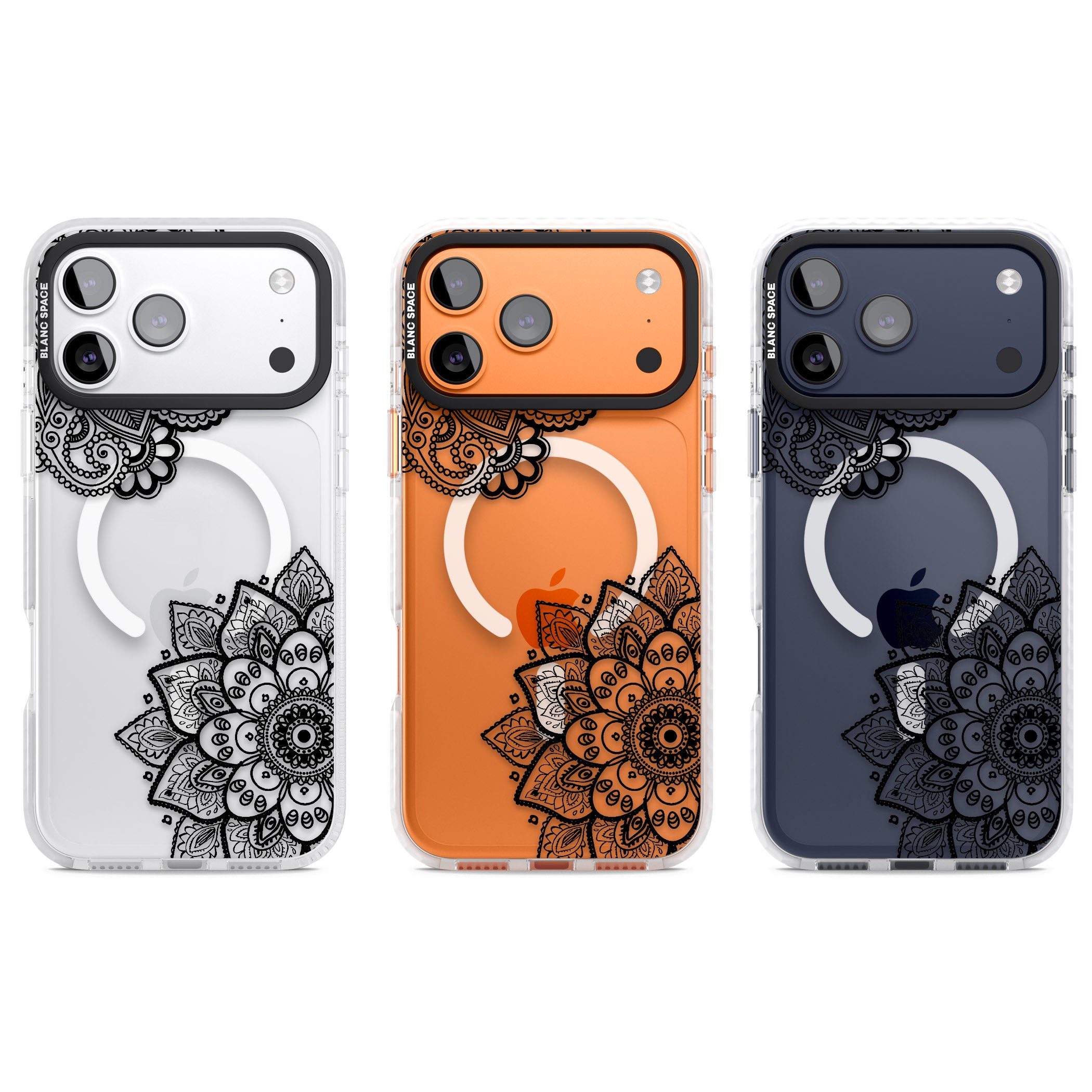 Black Henna Florals iPhone 17 Pro Impact Pro Clear Phone Case APT Impact Protection