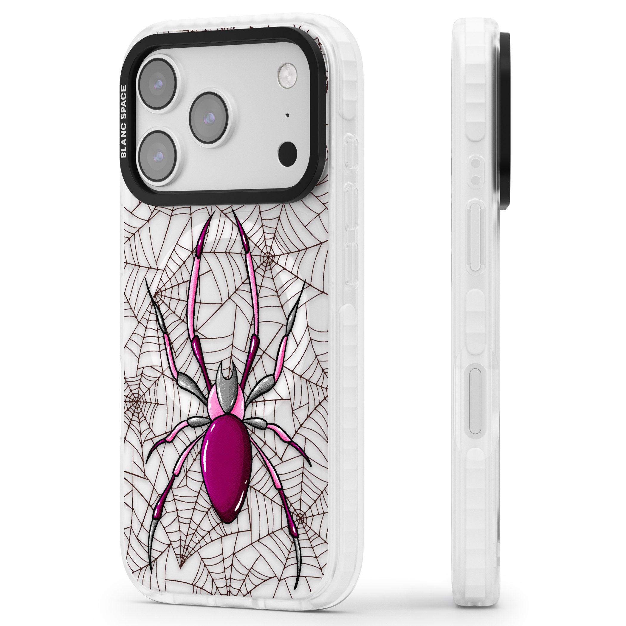 Arachnophobia iPhone 17 Pro Impact Pro Clear Phone Case Side Profile