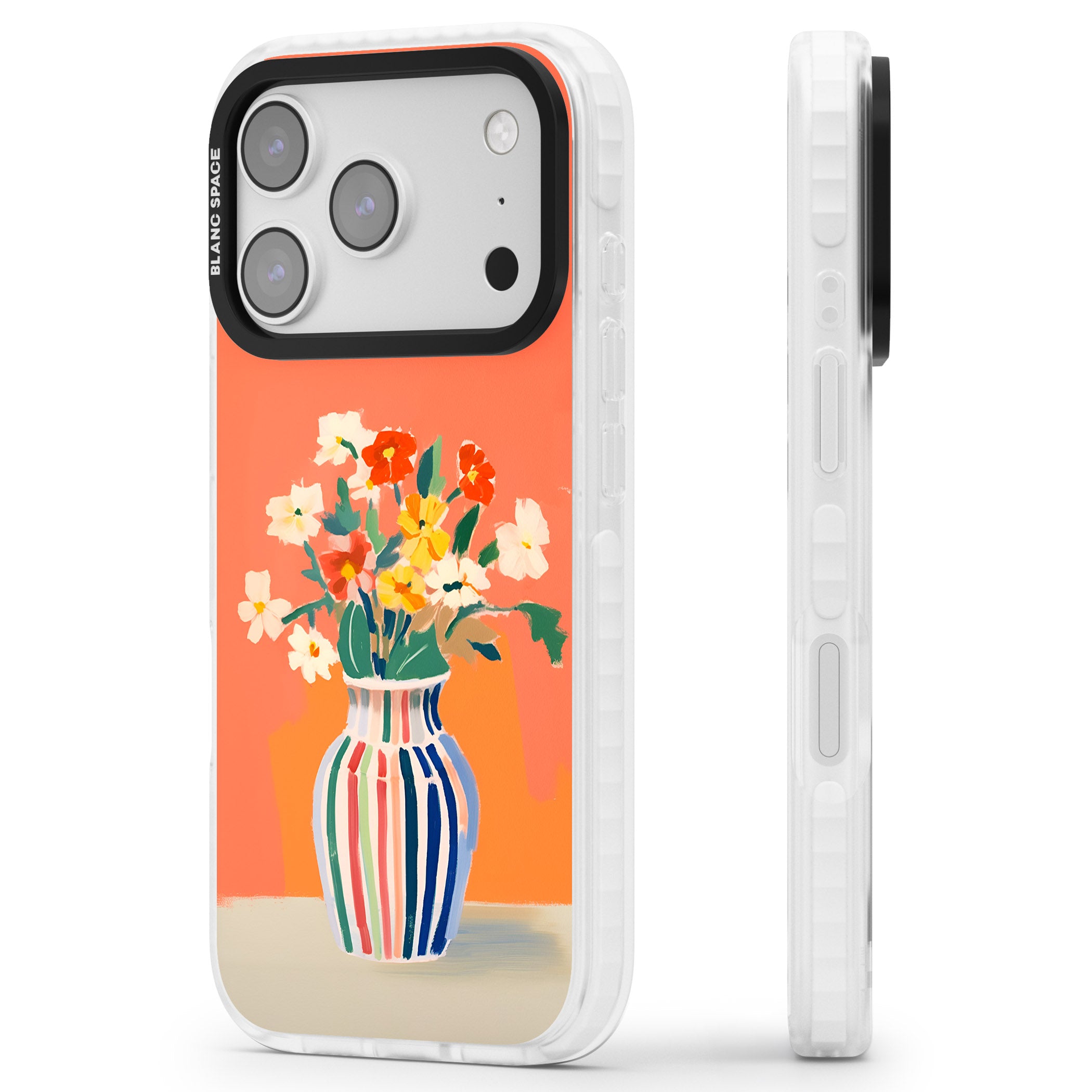 Coral Flower Vase iPhone 17 Pro Impact Pro Clear Phone Case Side Profile