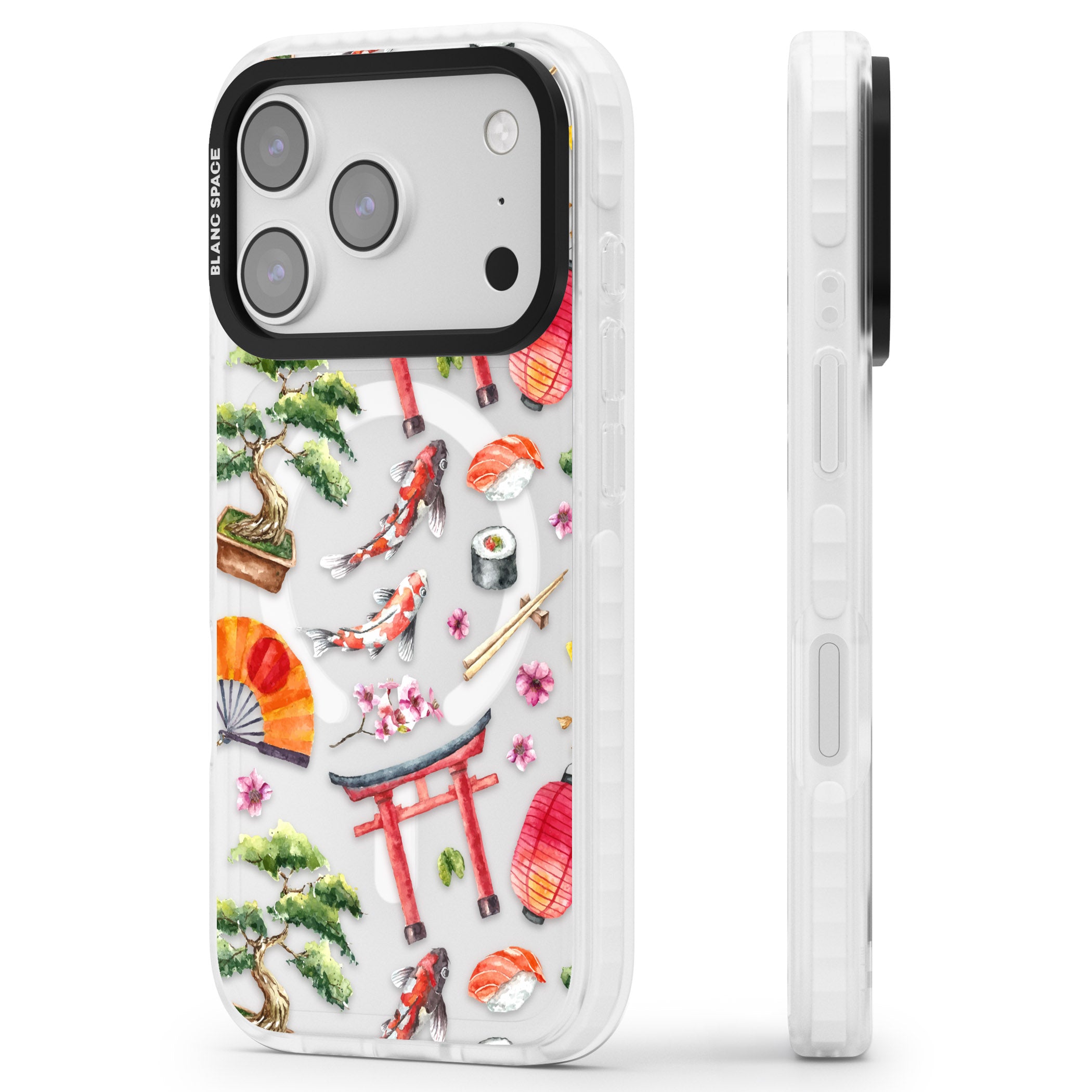 Japanese Watercolor iPhone 17 Pro Impact Pro Clear Phone Case Side Profile