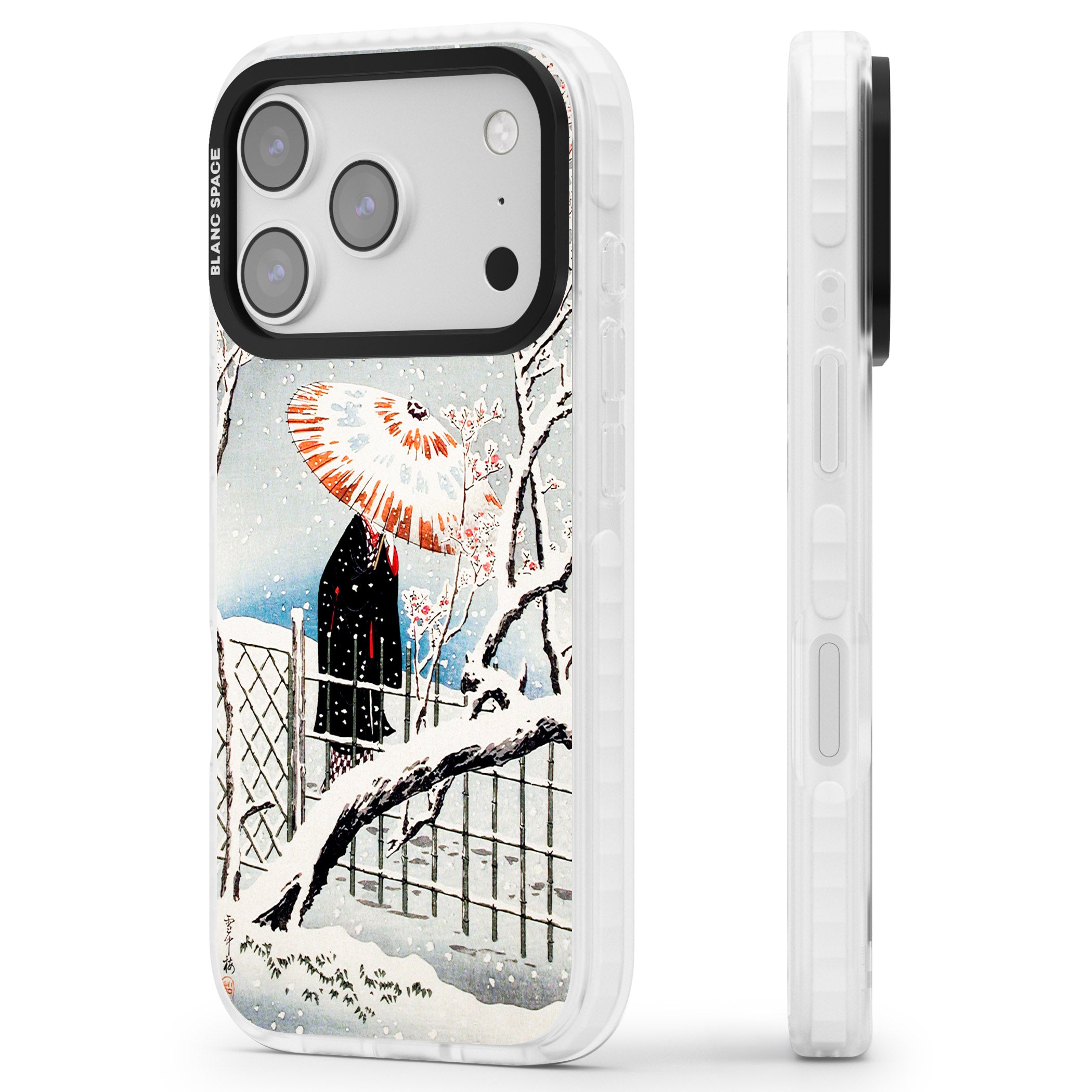 Plum Tree In Snow By Hiroaki Takahashi iPhone 17 Pro Impact Pro Clear Phone Case Side Profile