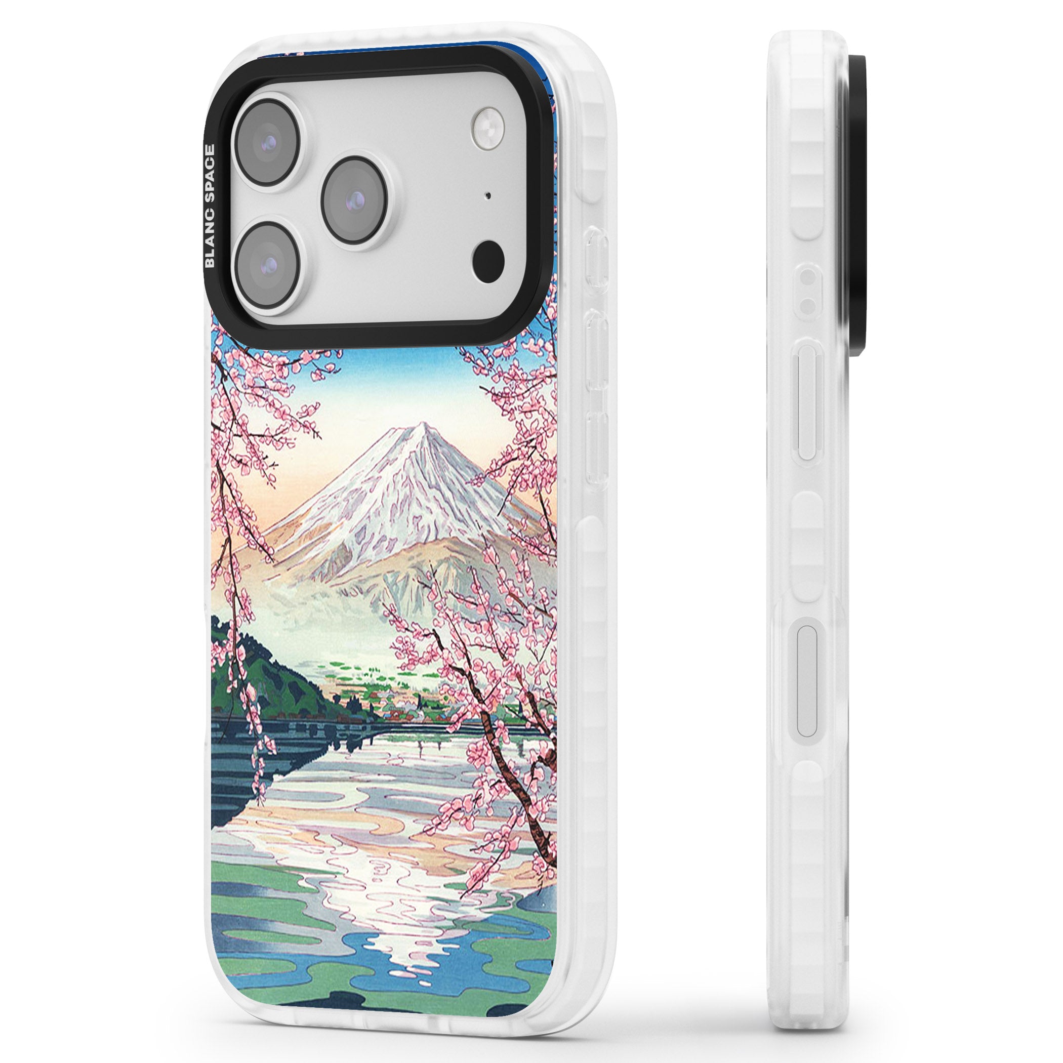 Mt Fuji From Lake Kawaguchi iPhone 17 Pro Impact Pro Clear Phone Case Side Profile