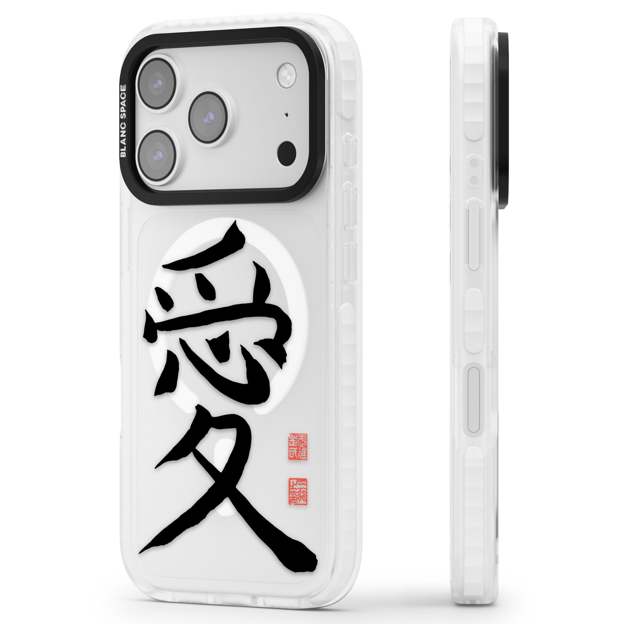 Japanese Kanji Love iPhone 17 Pro Impact Pro Clear Phone Case Side Profile