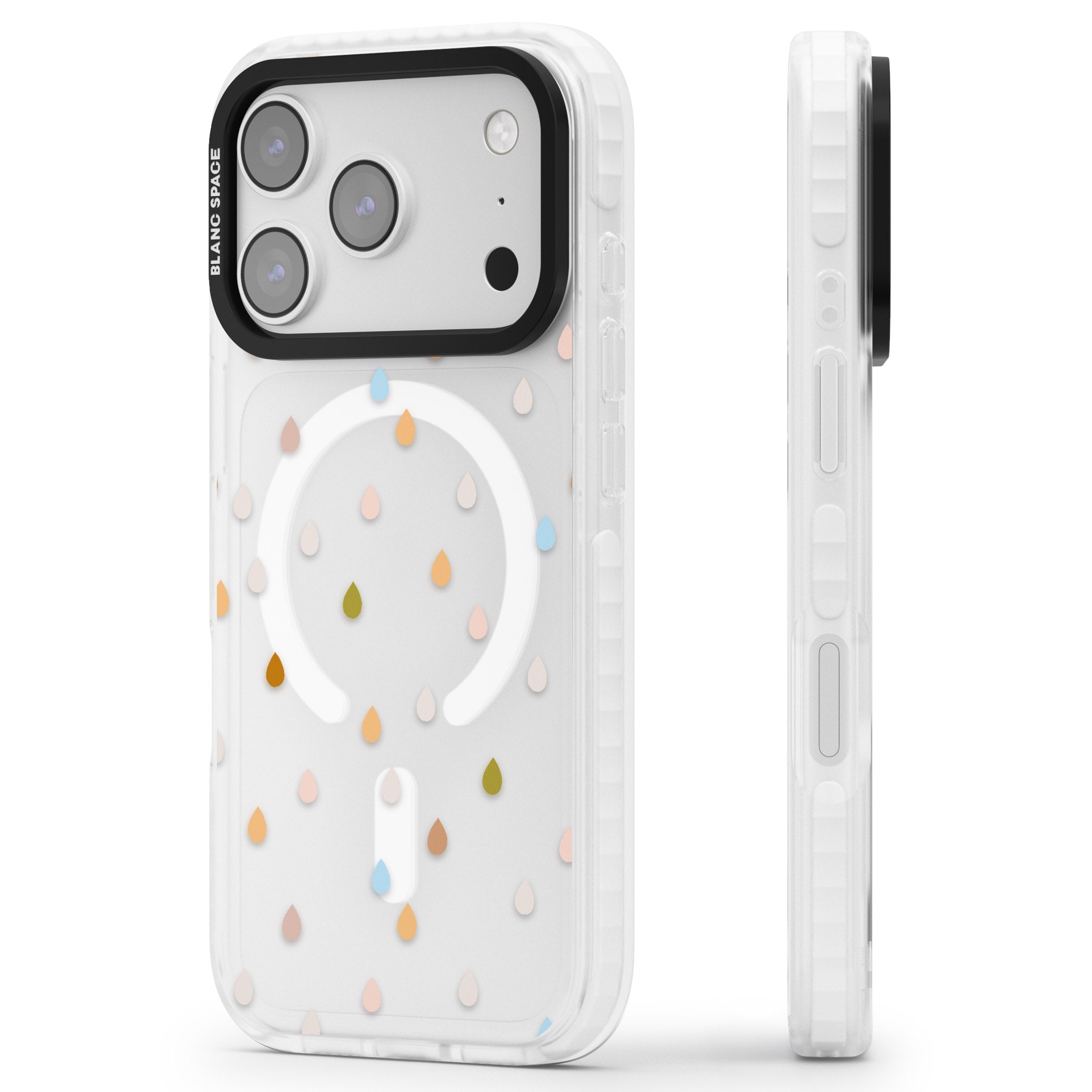 Pastel Raindrops iPhone 17 Pro Impact Pro Clear Phone Case Side Profile