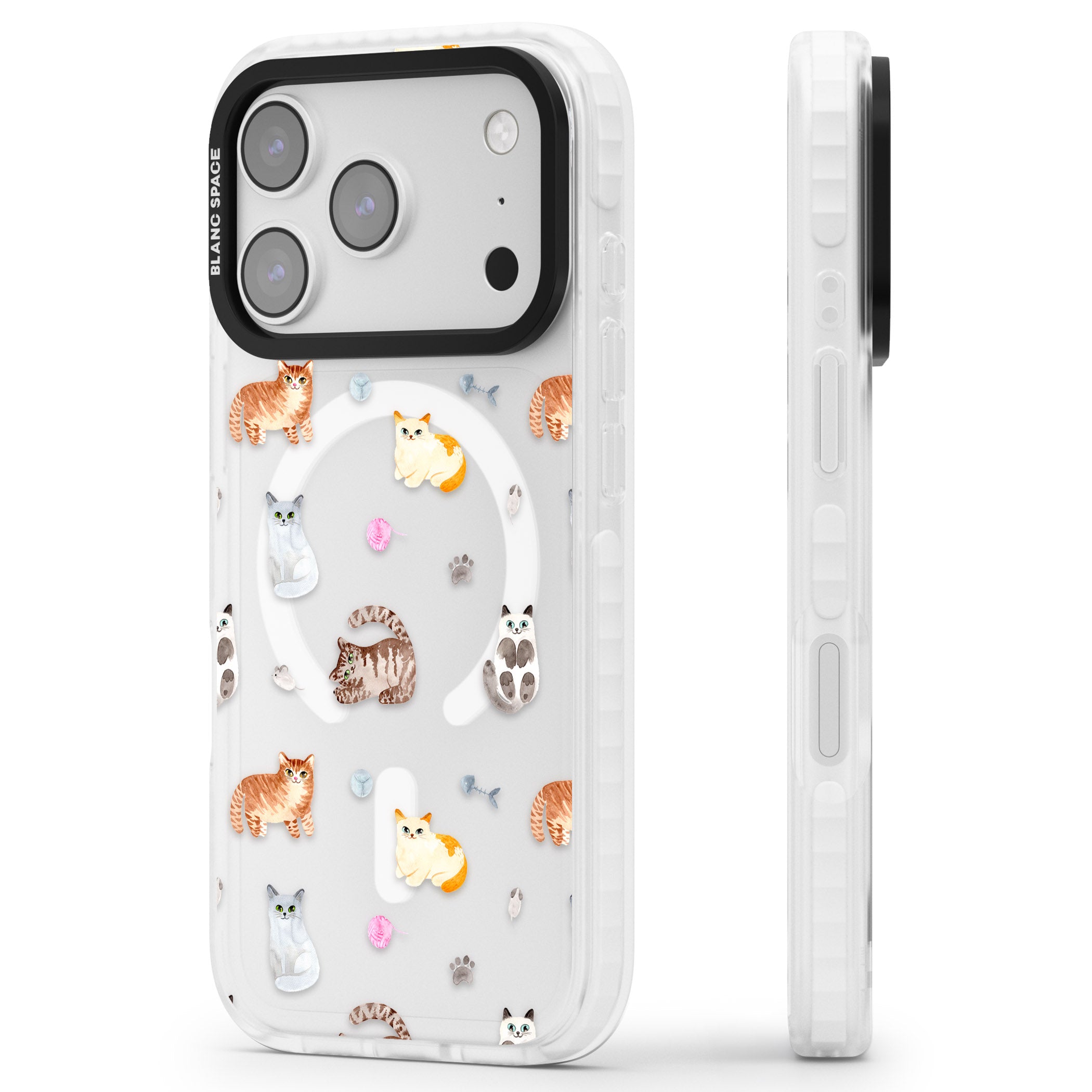 Playful Cats iPhone 17 Pro Impact Pro Clear Phone Case Side Profile