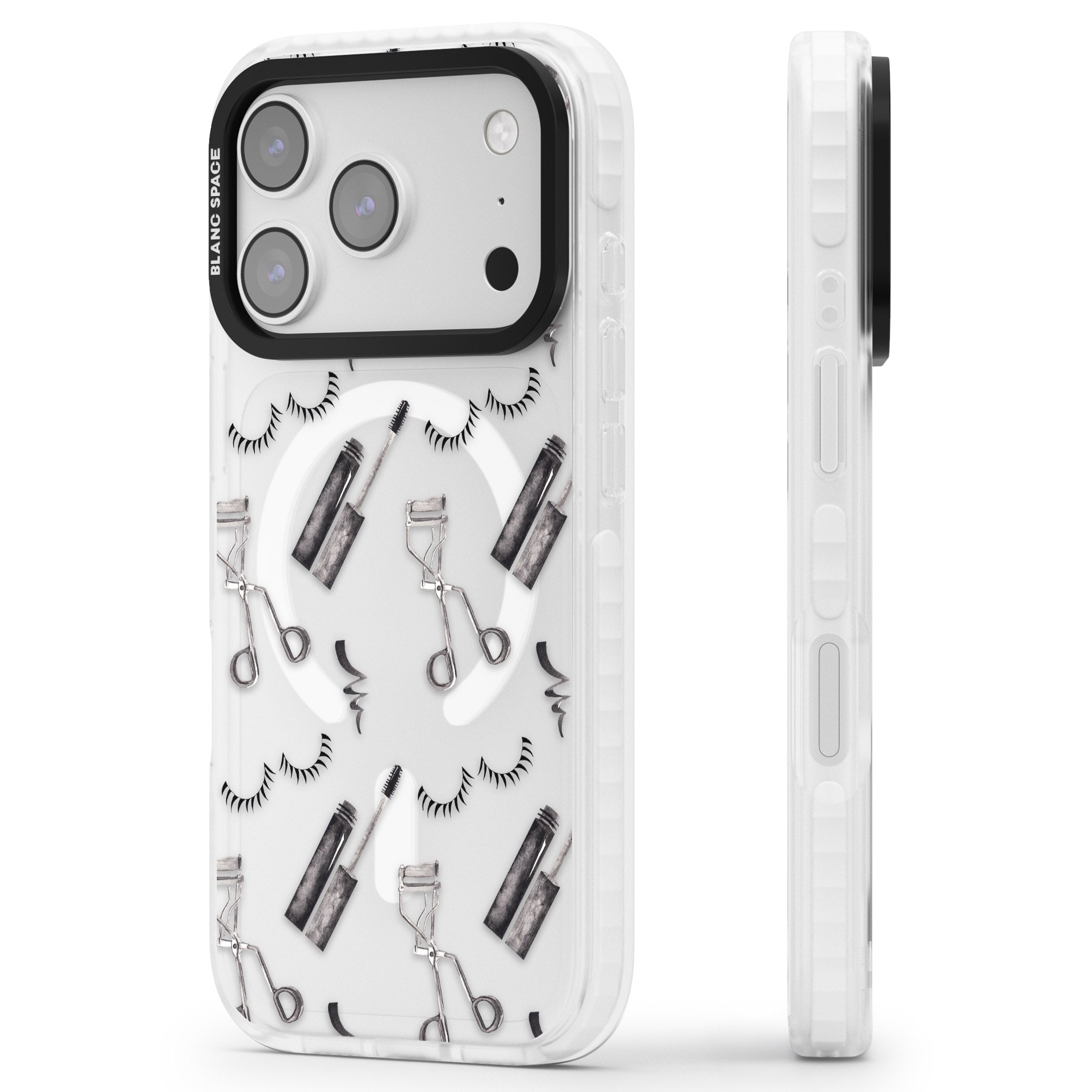 Eyelash Makeup Pattern iPhone 17 Pro Impact Pro Clear Phone Case Side Profile