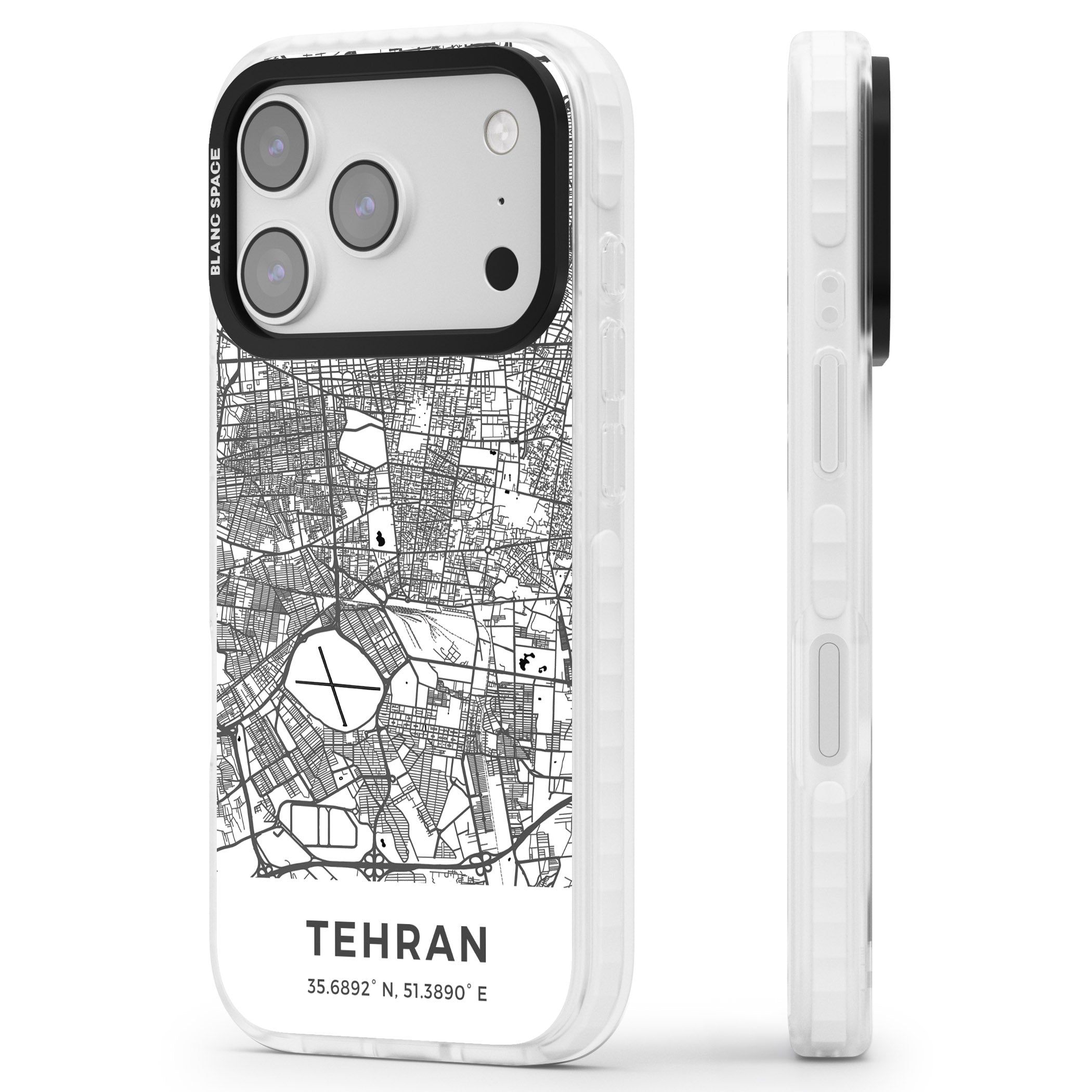 Tehran Map iPhone 17 Pro Impact Pro Clear Phone Case Side Profile
