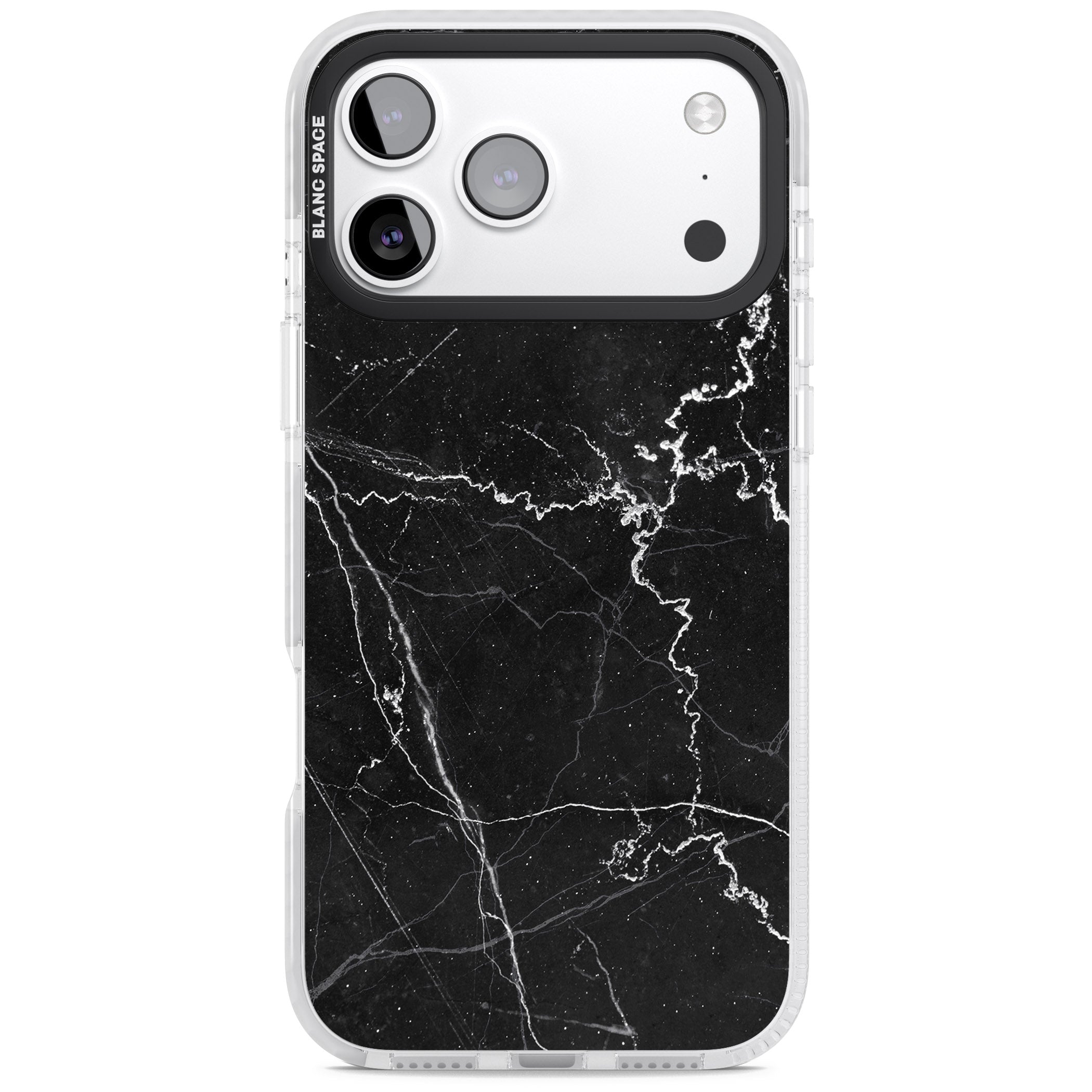 Bold Black Marble With White Texture iPhone 17 Pro Impact Pro Clear Phone Case