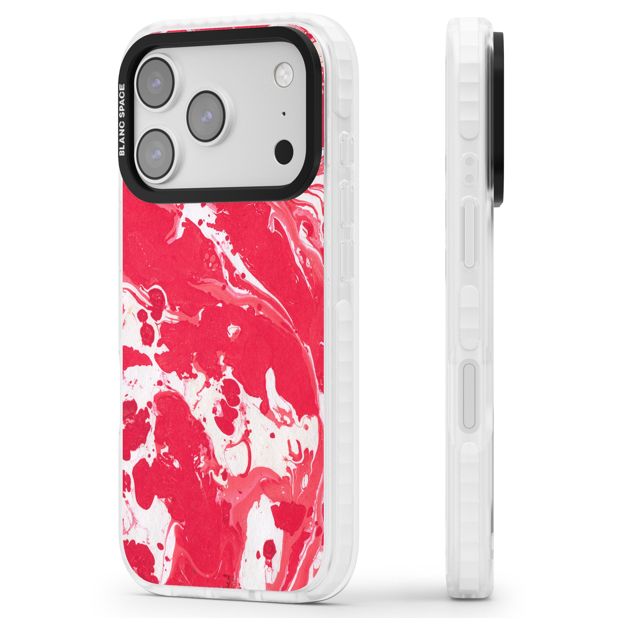 Red & White Marbled iPhone 17 Pro Impact Pro Clear Phone Case Side Profile
