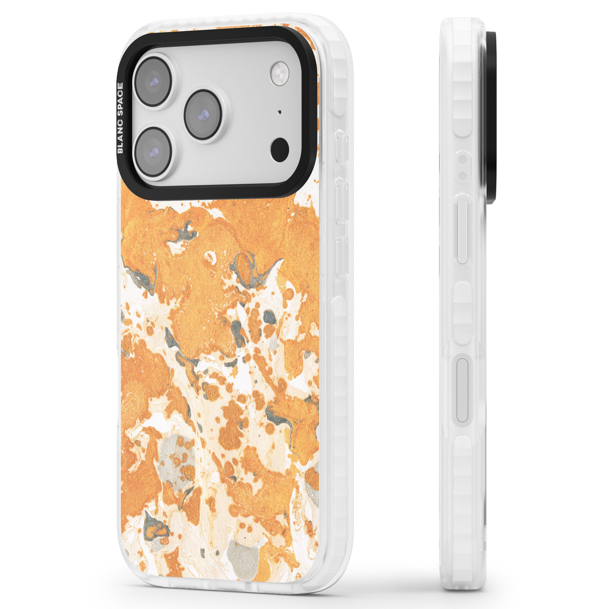 Orange Marbled iPhone 17 Pro Impact Pro Clear Phone Case Side Profile