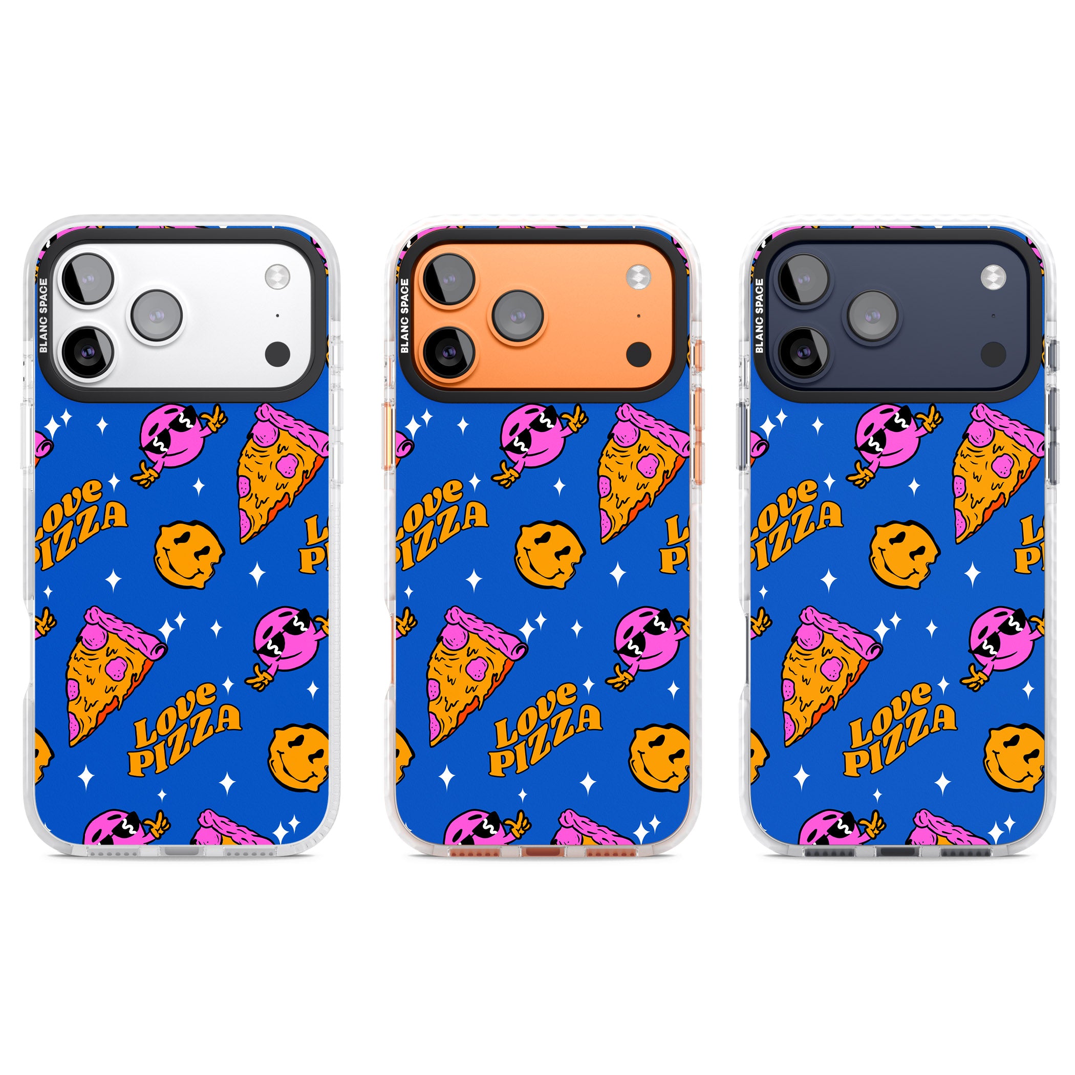 Psychedelic Love Pizza Pattern iPhone 17 Pro Impact Pro Clear Phone Case APT Impact Protection