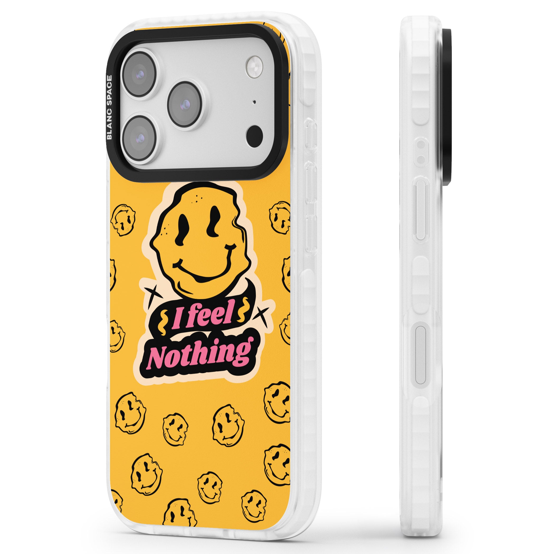 I Feel Nothing iPhone 17 Pro Impact Pro Clear Phone Case Side Profile