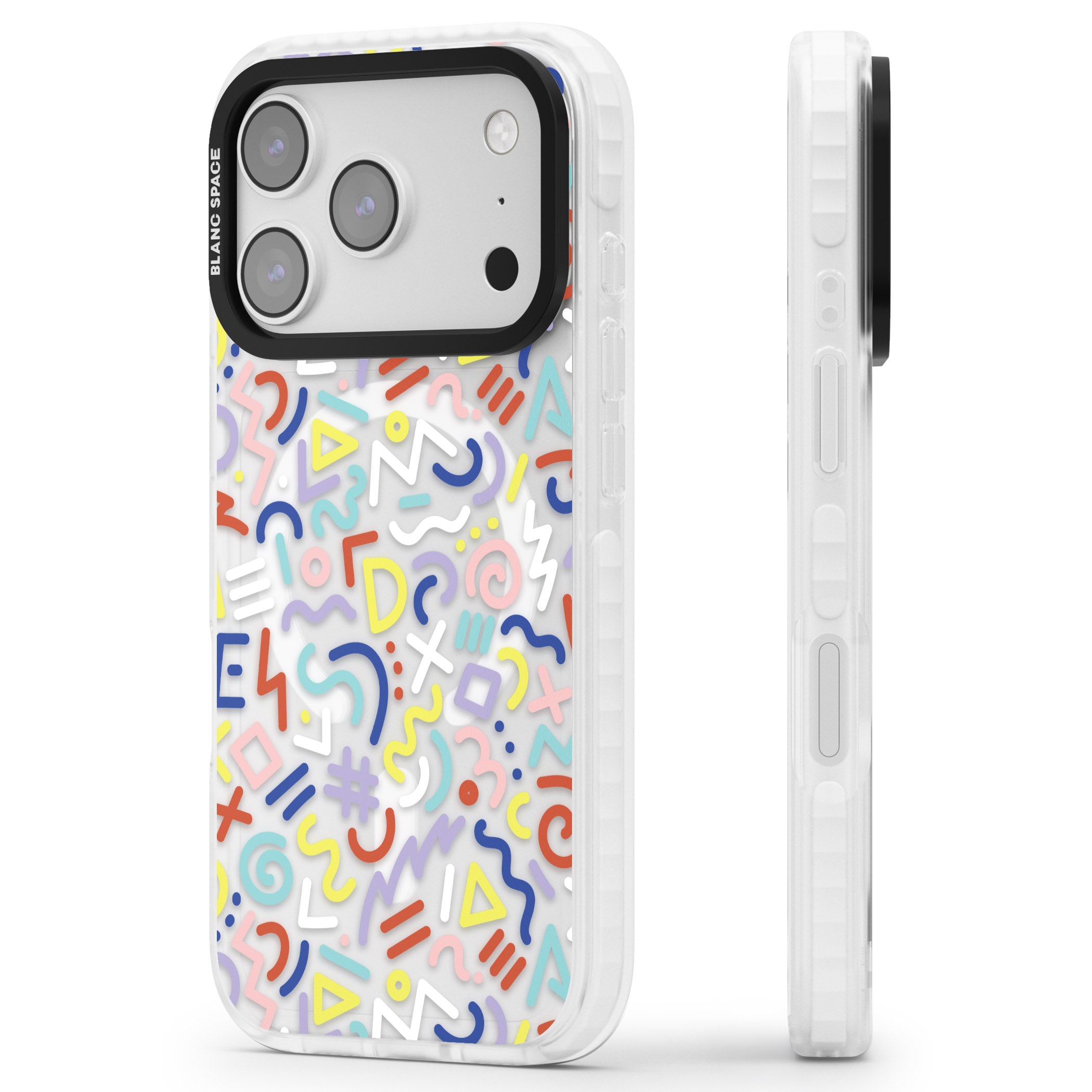 Colorful Retro Pattern iPhone 17 Pro Impact Pro Clear Phone Case Side Profile