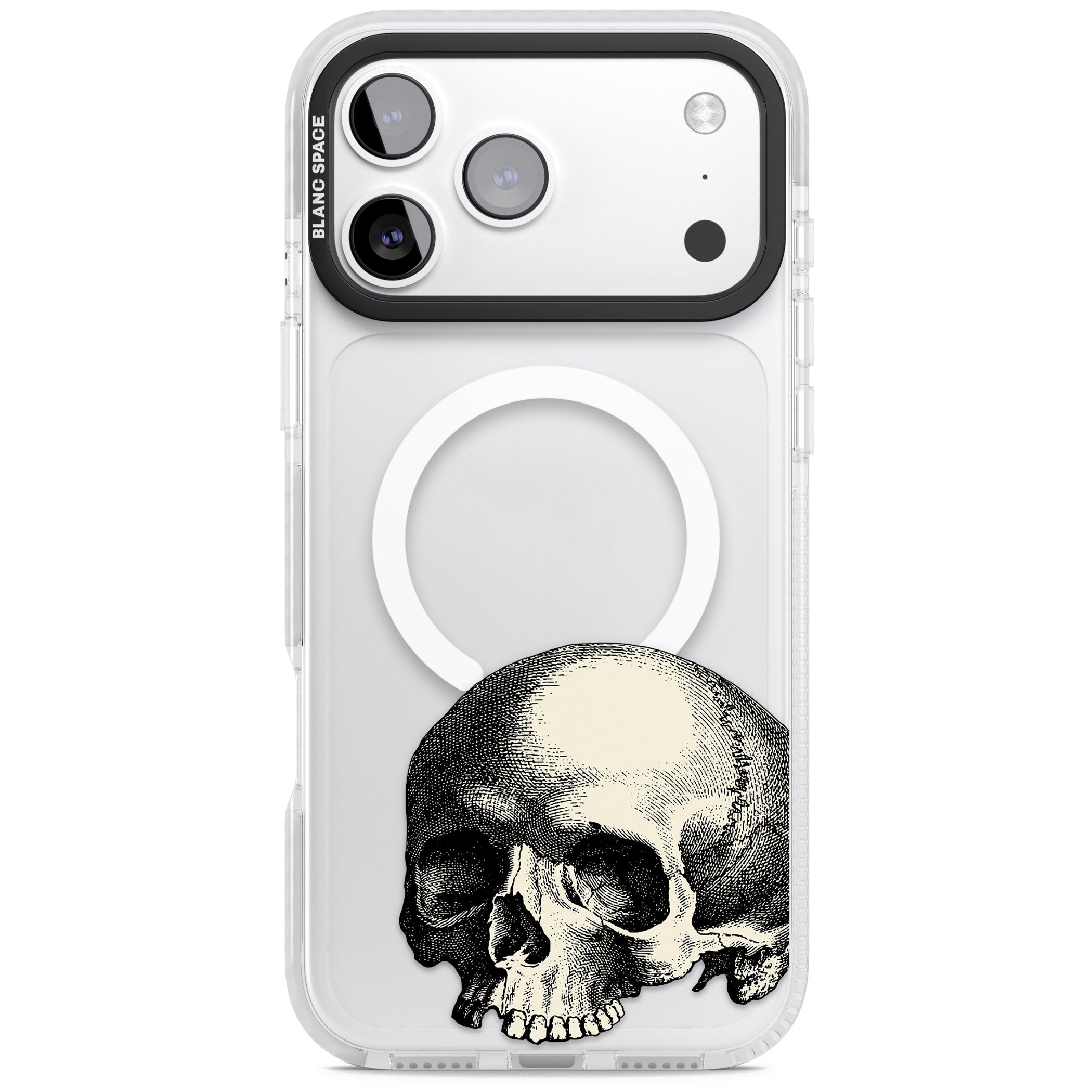Minimal Vintage Skull iPhone 17 Pro Impact Pro Clear Phone Case