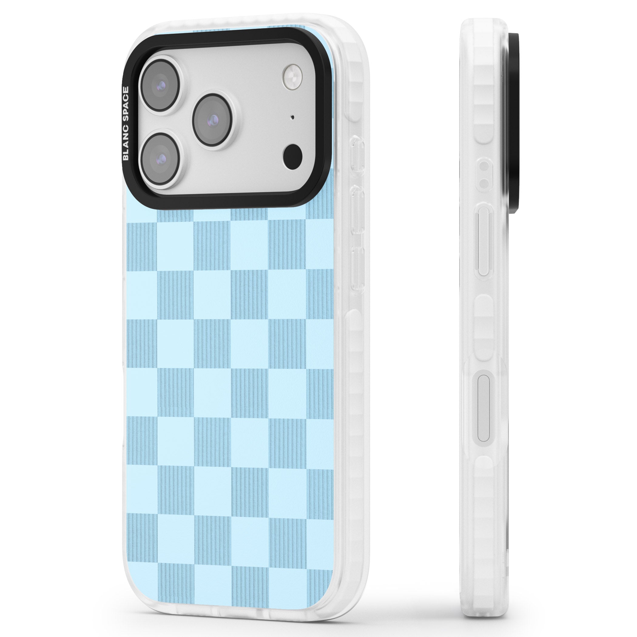 Skyblue Checkered iPhone 17 Pro Impact Pro Clear Phone Case Side Profile