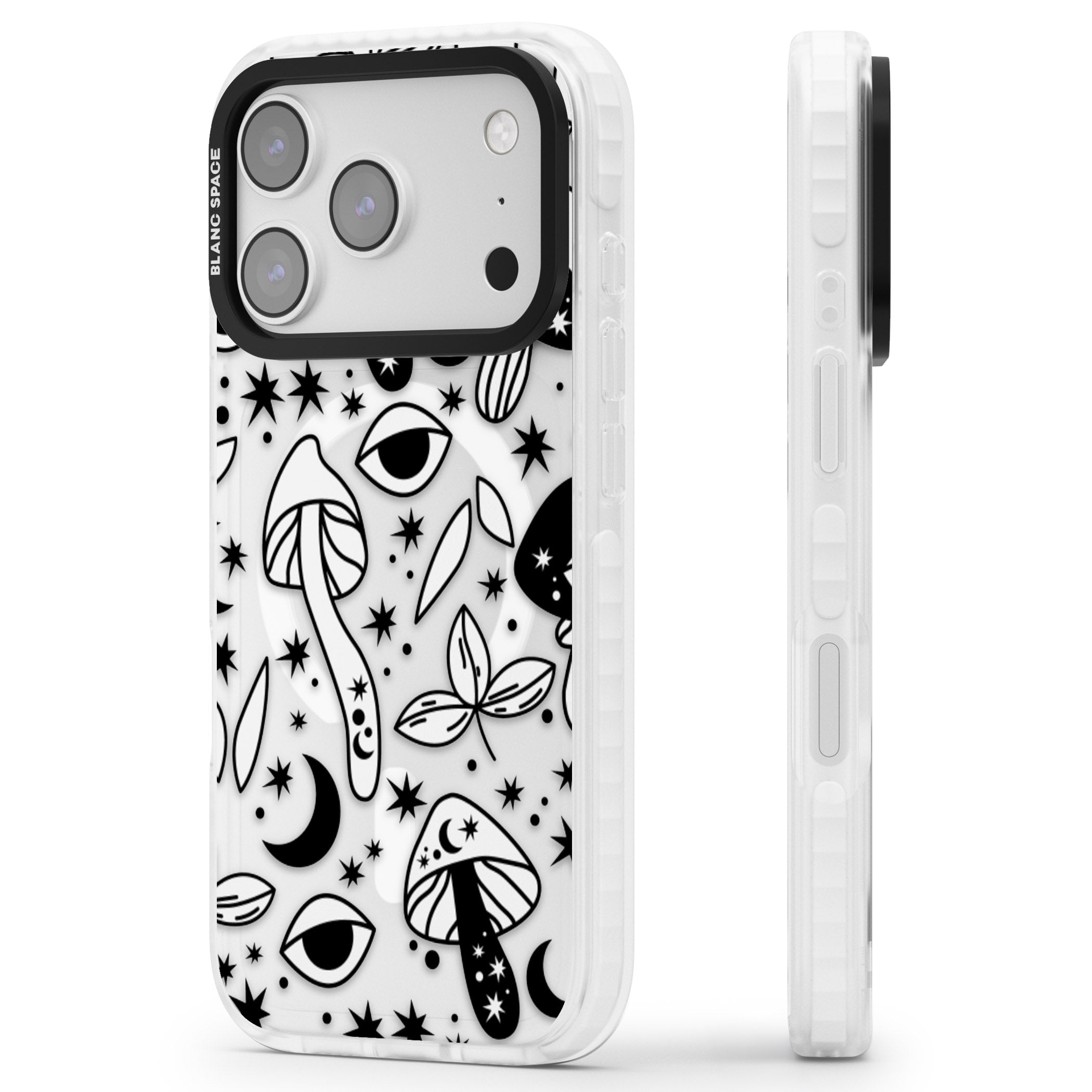 Mystic Mushrooms Pattern iPhone 17 Pro Impact Pro Clear Phone Case Side Profile